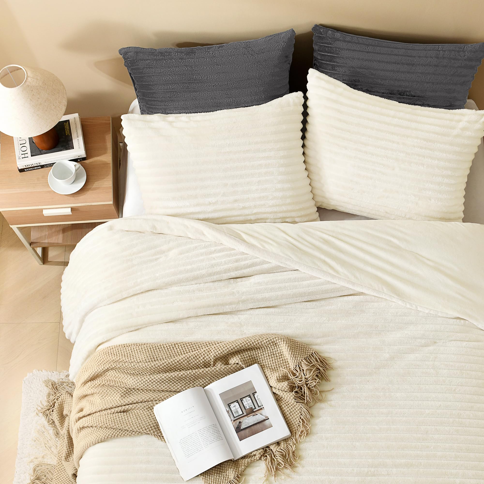 Andency Cream Fleece Faux Fur Comforter Set -4 Andency Cream Fleece Faux Fur Comforter Set -4