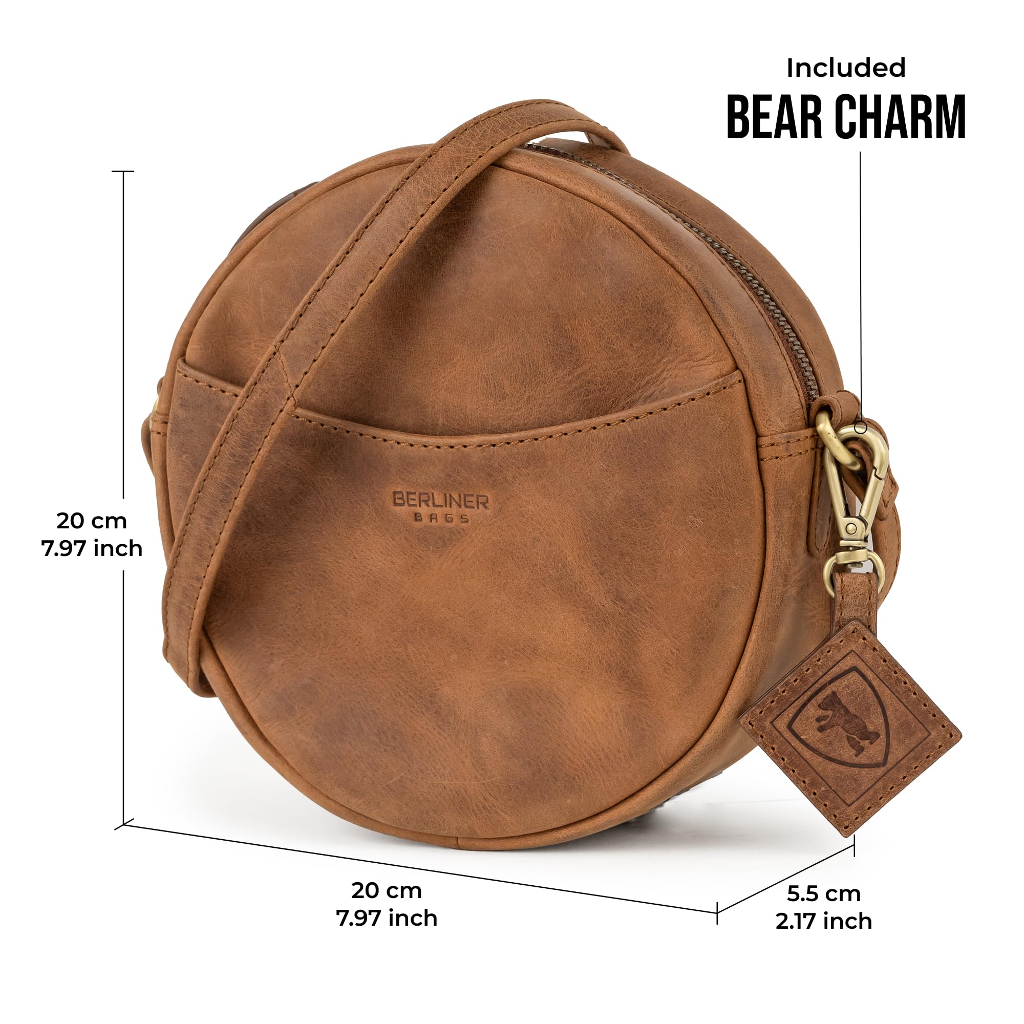 Berliner Bags Moon Bolso Bandolera Redondo Mujer Piel Auténtica Pequeño