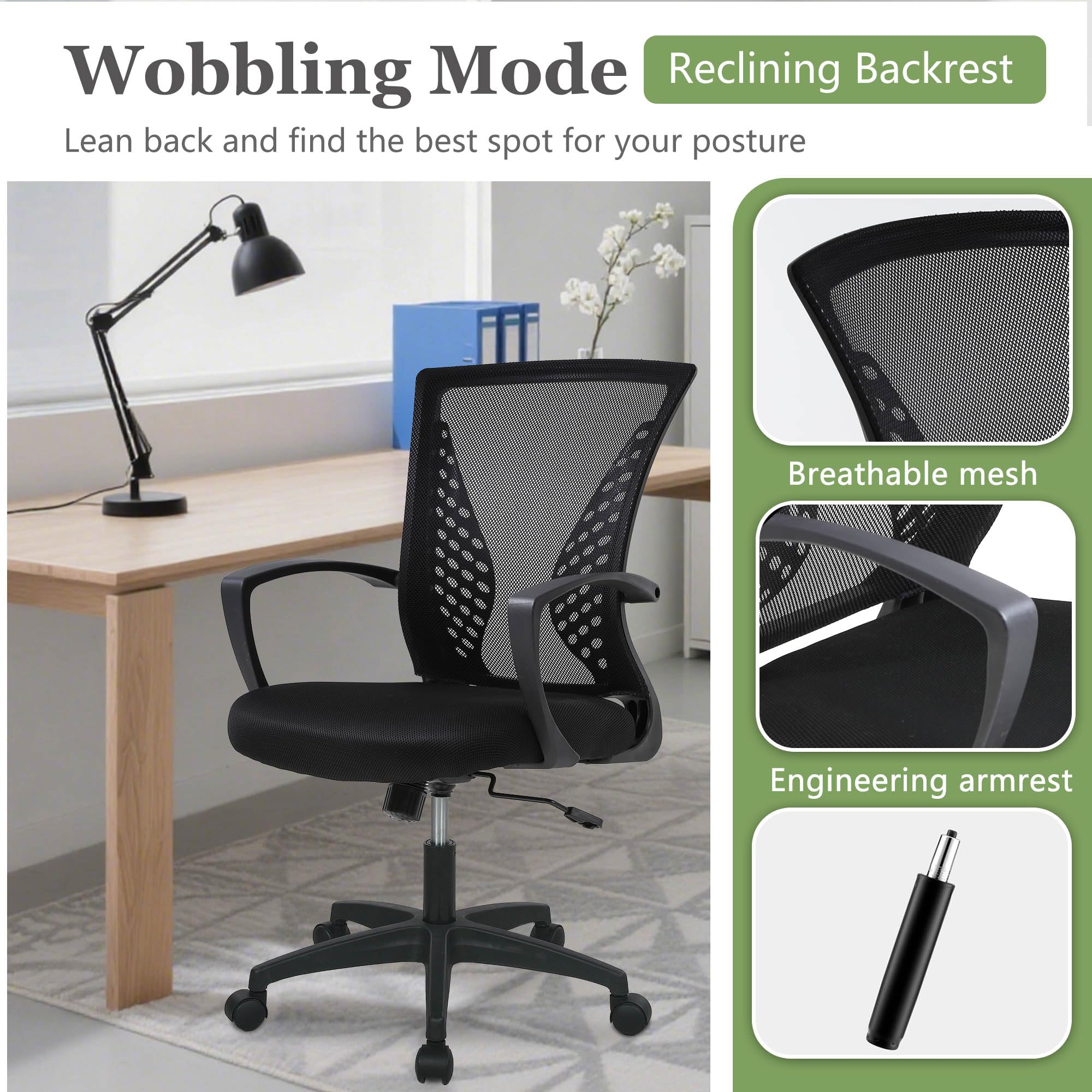 Snapklik.com : Home Office Chair Mid Back PC Swivel Lumbar Support ...