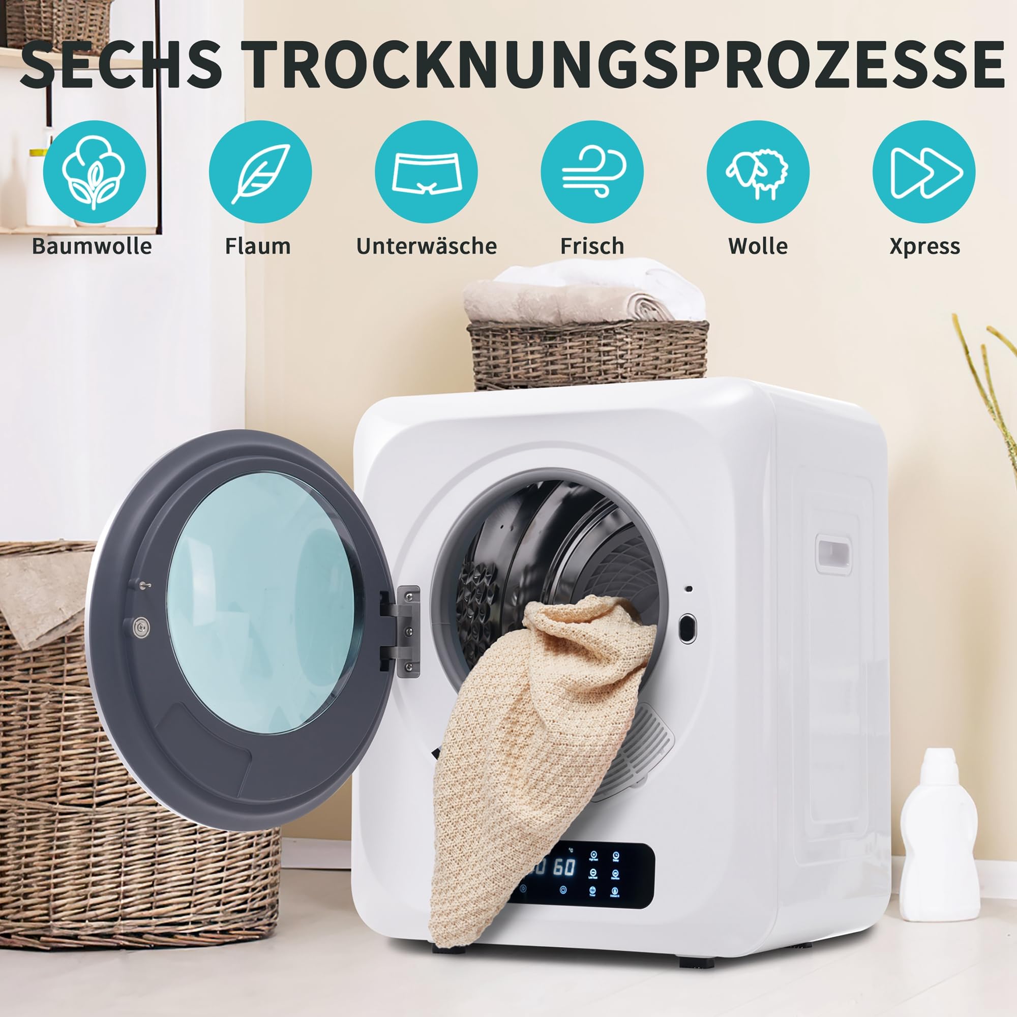DRIXNO Ablufttrockner Trockner Mini Wäschetrockner Dryer Machine, 850w/2,5kg/Weiß/48x40x58cm, Überhitzungsschutz, wandmontierbar [Energieklasse C]