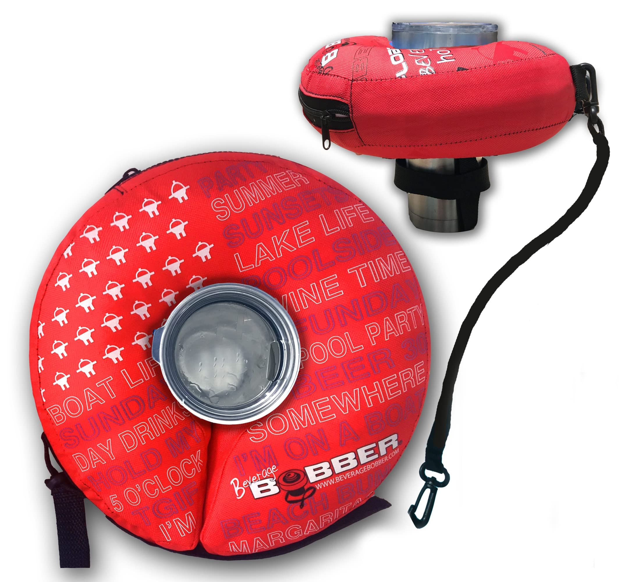 inflatable floating drink holder for pool - drink float bar floaties for adults to hold beer can, cup or wine bottle in hot tub, swimming pool, lake or boat - red large