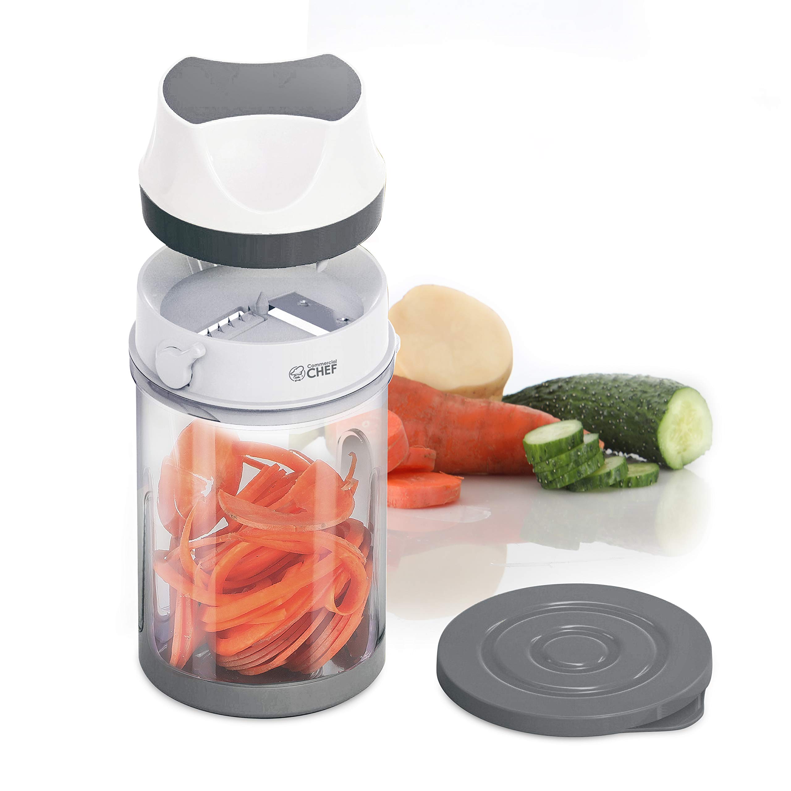 COMMERCIAL CHEF Spiralizer for Veggies with Adjustable Blades and Collection Bin, Vegetable Chopper and Handheld Spiralizer with Hand Guard Grip for Veggie Pasta and More