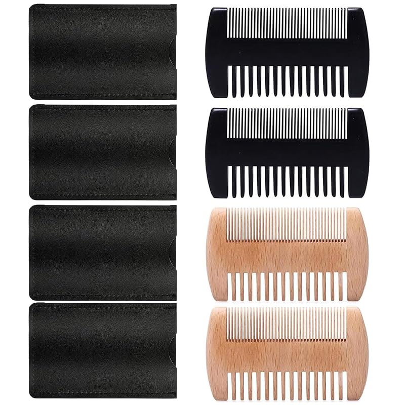 Zilotusnte Kit com 4 Pentes Dupla Face para Barba e Bigode com Estojos de Couro