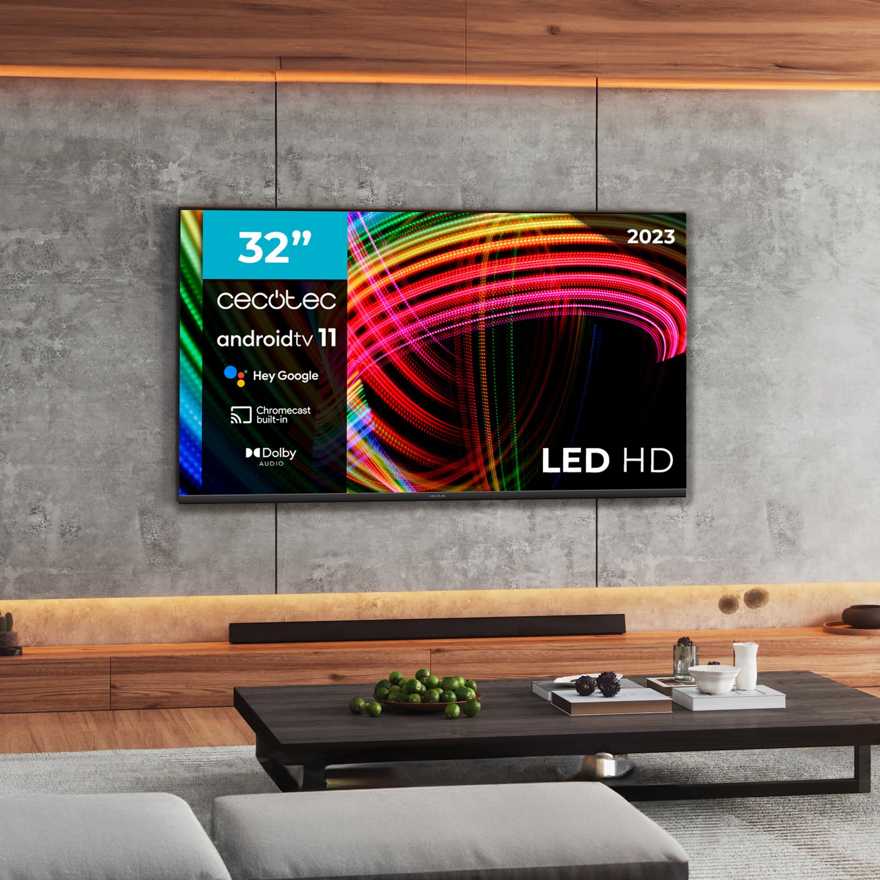 Cecotec Téléviseur LED 32 « Téléviseur LED intelligent série a3 ALH30032s. Résolution LED HD, Android 11, design sans cadre, MEMC, Dolby Atmos, HDR10, 2 haut-parleurs de 10 W, modèle 2023