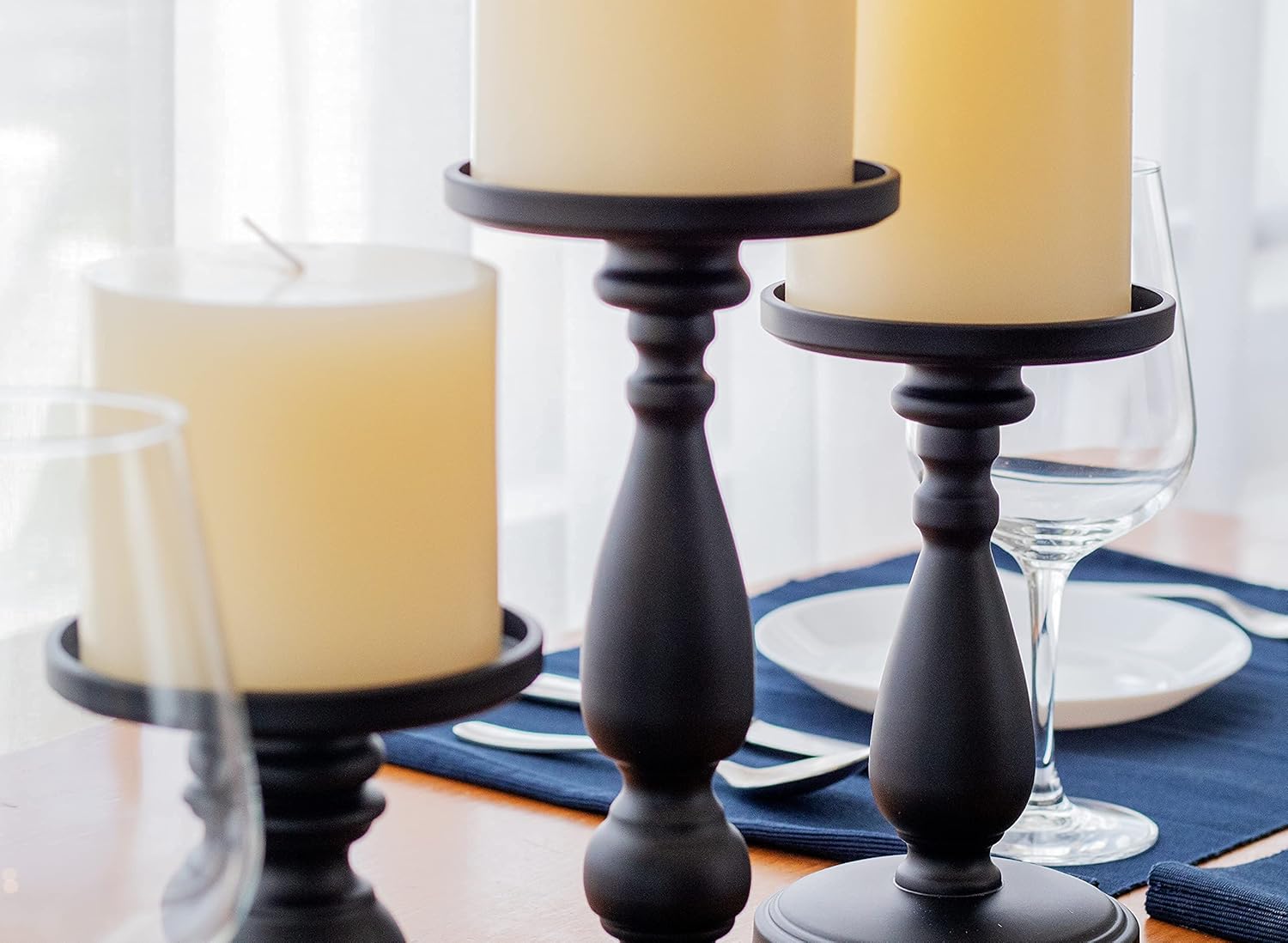 Set of 3 Matte Black Candle Holders, Pillar Candle Holders, Decorative Candle Holders, Candle Holder Set for Wedding Decor, Dining Table Centerpieces : Home & Kitchen