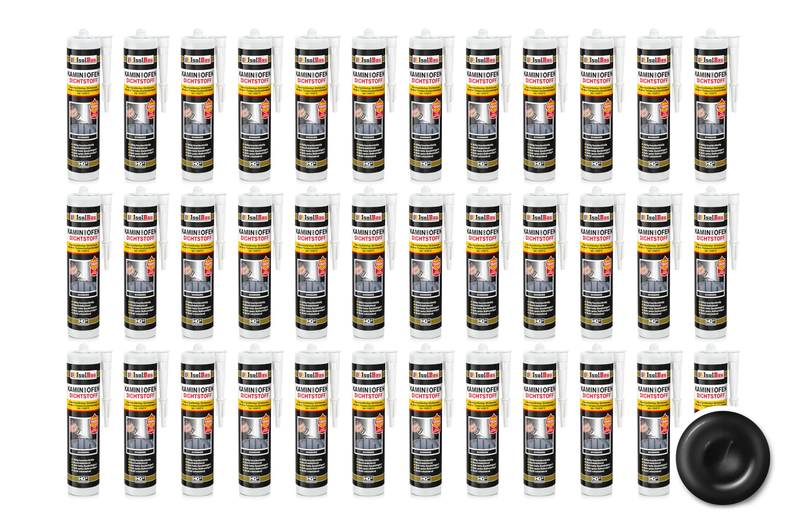 Isolbau Kamin & Ofen Dichtstoff - Feuerbeständige Dichtmasse bis 1500 °C - Für Reparatur & Füllung von Rissen in Kaminen & Öfen - Schwarz, 36 x 300 ml Tube