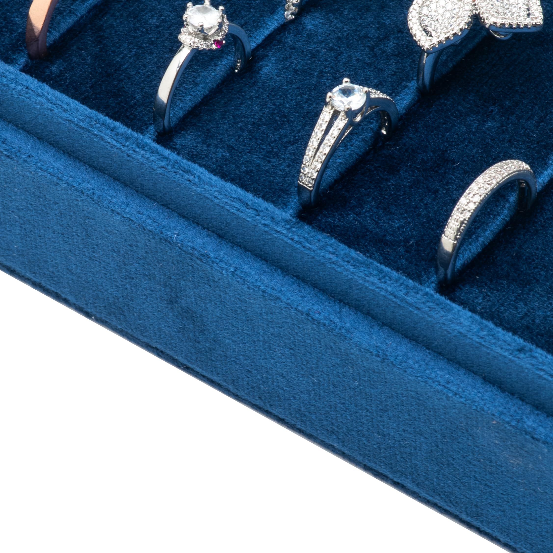 Velvet Ring Organizer Display Tray Jewelry Box Earring Holder Case for Wedding Birthday Christmas Day (): Dark Blue