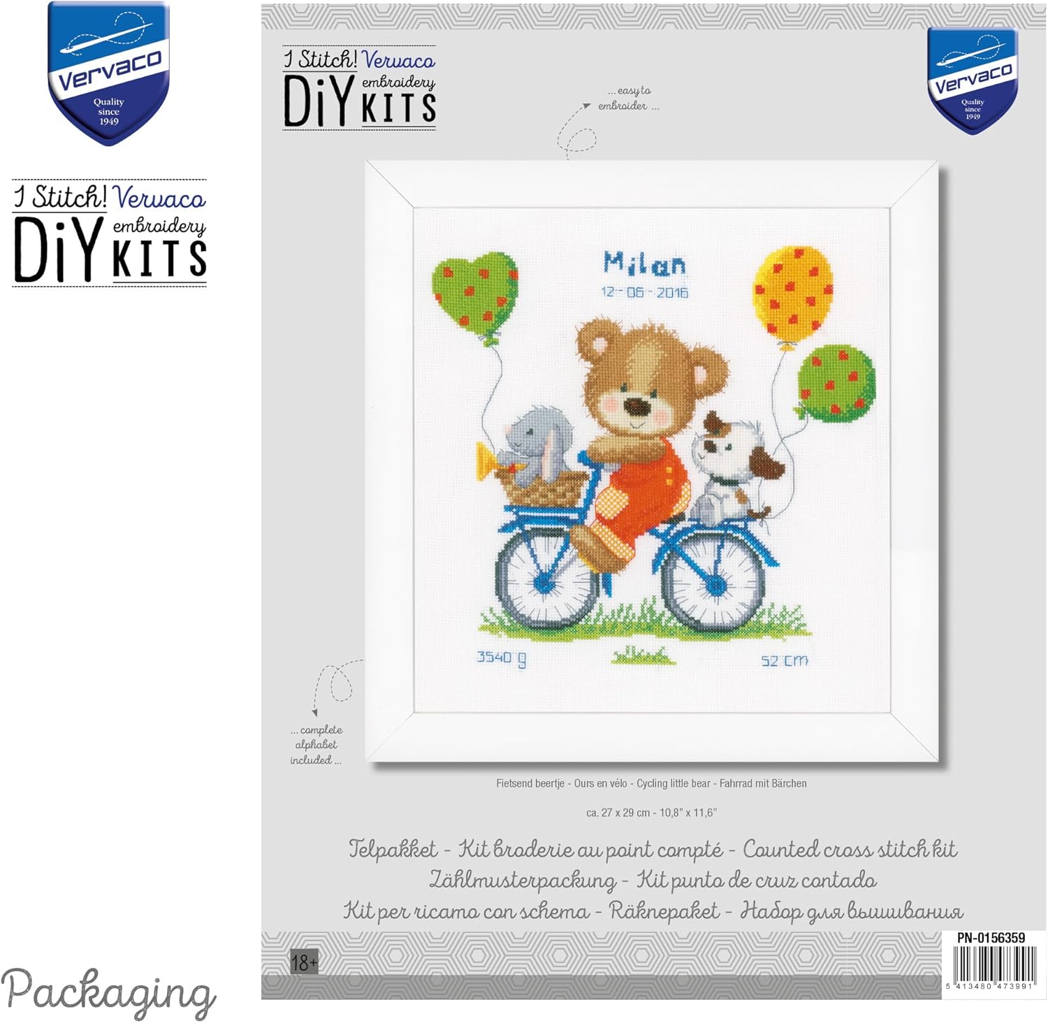 Vervaco Counted Cross Stitch Kit Cycling Bear 10.8" x 11.6"