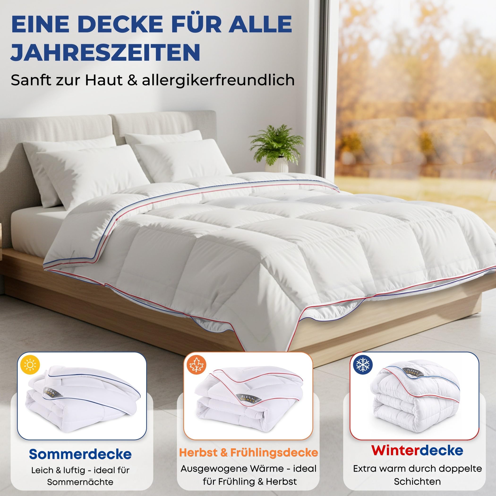 SLEEP COMFY Luxus 4-Jahreszeiten Warme Große Bettdecke 240x220 Steppdecke mit 2 Kombinierbaren Teilen, Ganzjahresdecke für Sommer und Winter Winterdecke für 2 Personen, Winterbettdecken, Schlafdecke