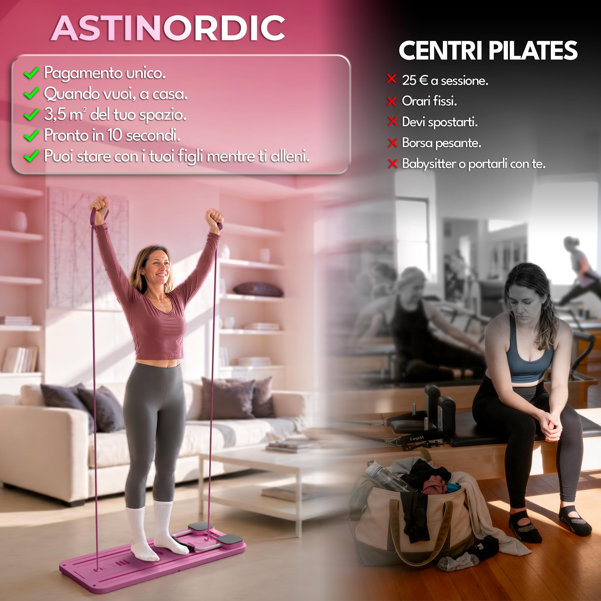 Pilates Reformer Pieghevole per Casa con Accessori + Guida 10 Esercizi | Mini Reformer Pilates | Tavola Board Multifunzionale | Attrezzi Fitness Casa | Kit Completo Home Gym