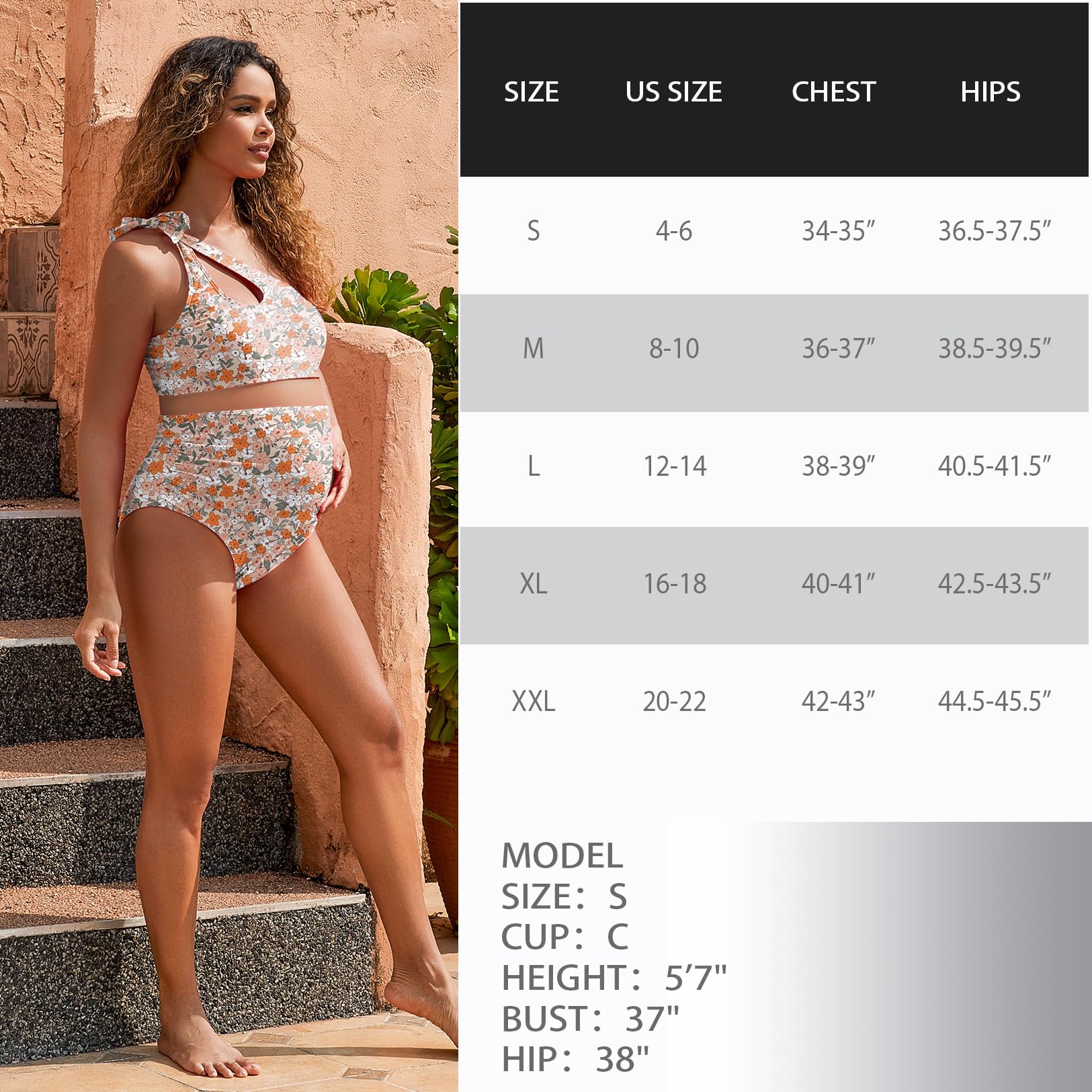 DEBELLY Umstands-Badeanzug mit Ausschnitt, einschultrig, Bikini-Set, 2-teilig, mit verstellbarem Band und hoher Taille