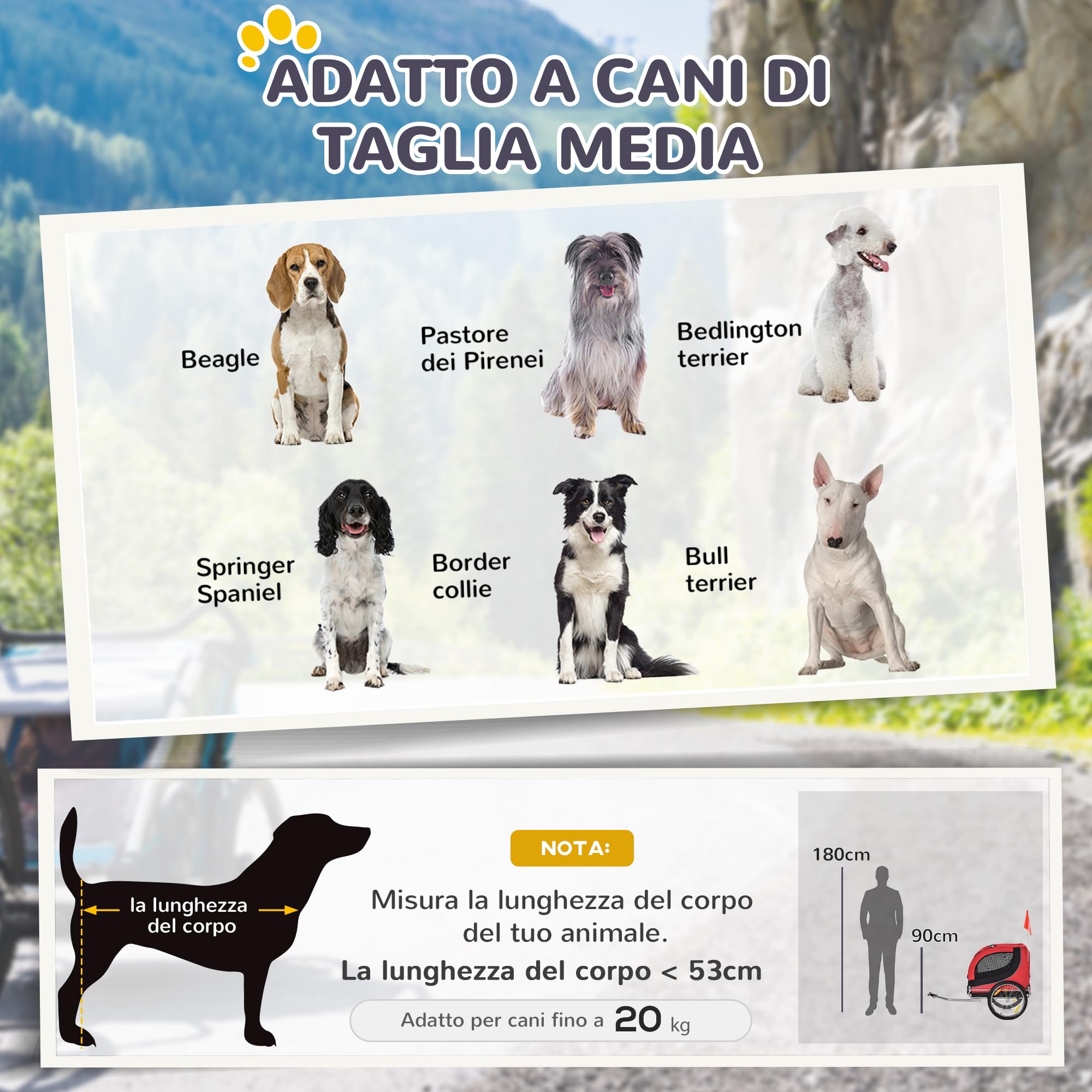PawHut Carrellino Rimorchio per Cani Animali Domestici da Bicicletta 130 x 73 x 90cm Rosso e nero
