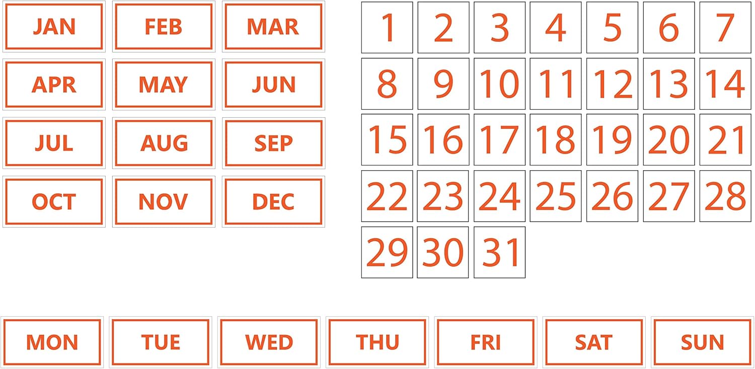 Whiteboard Calendar Magnet Bundle (Dates, Days of The Week, Months) by DCM Solutions (Blue, 1"x1")