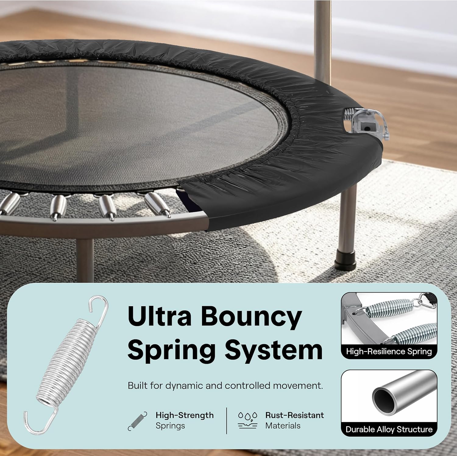 SereneLife 40" Foldable Mini Trampoline for Adults - Compact Fitness Rebounder with Adjustable Foam Handle, Exercise Trampoline with Max Load 330lbs, Indoor/Garden Whole-Body Workout