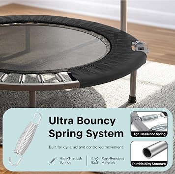 SereneLife 40 Foldable Mini Trampoline for Adults - Compact Fitness Rebounder with Adjustable Foam Handle, Exercise Trampoline with Max Load 330lbs, Indoor/Garden Whole-Body Workout