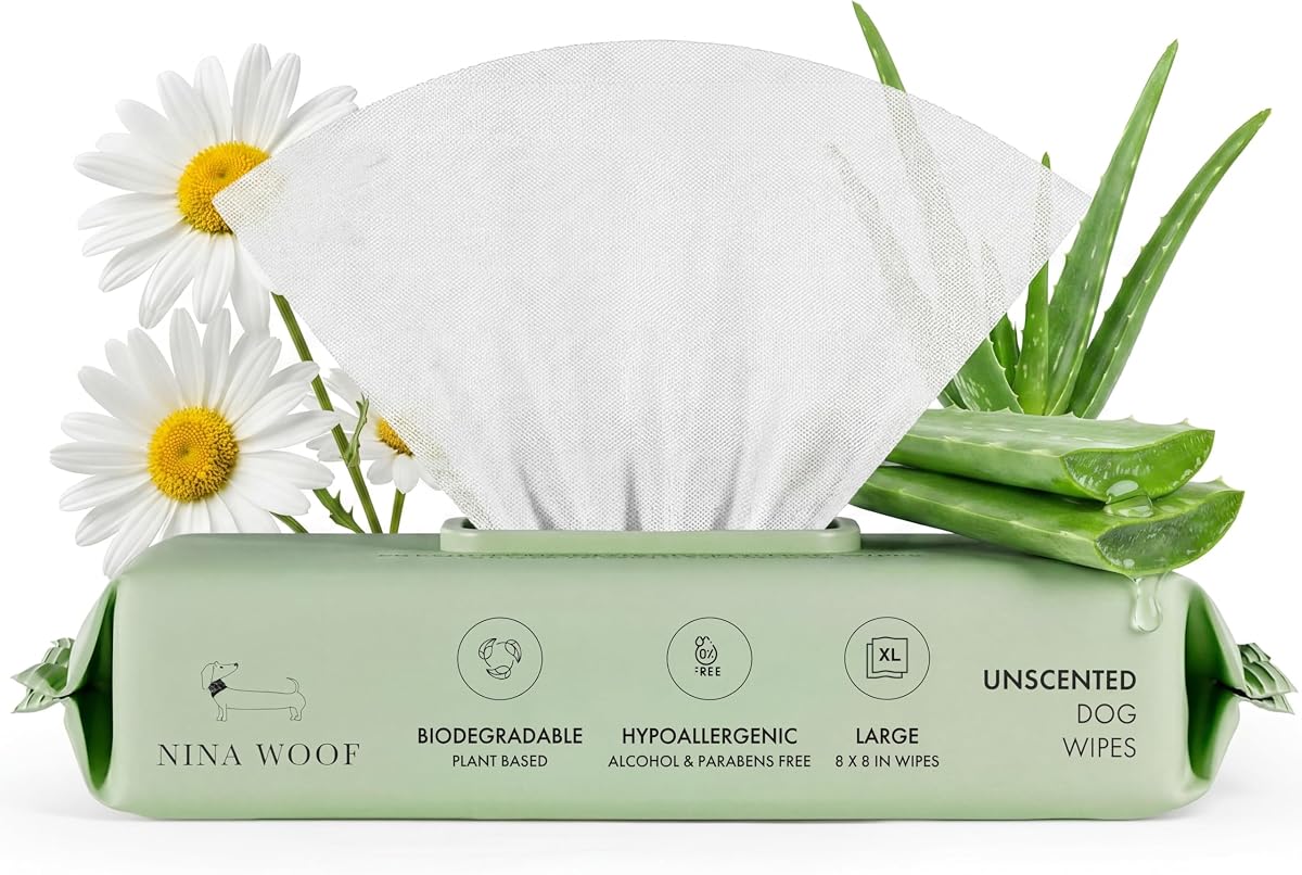 Toallitas para perros – Toallitas para el cuidado de mascotas sin fragancia, sin alcohol, hipoalergénicas con aloe vera, biodegradables, para perros y gatos: patas, cara, orejas y trasero – (70 unidades)