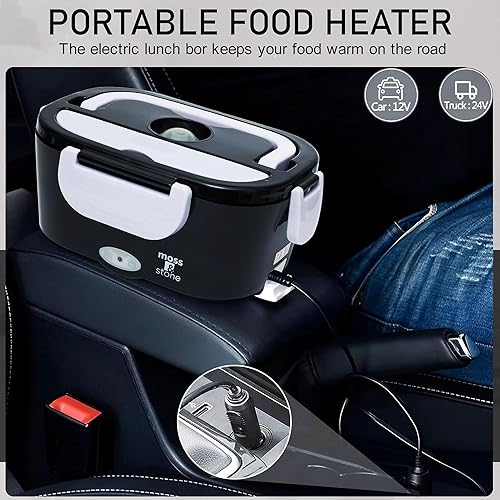Miniatura 6 de Moss & Stone Fiambrera eléctrica para adultos, calentador de alimentos portátil 3 en 1, contenedor extraíble de acero inoxidable, tenedor y cuchara,