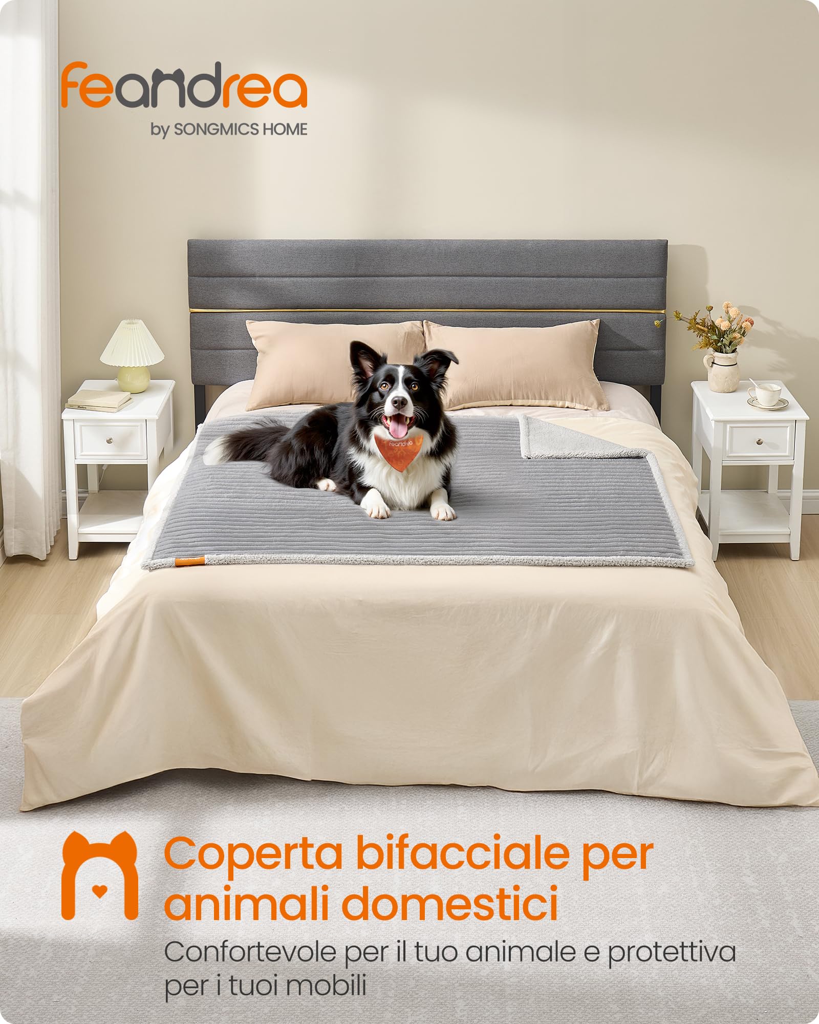 Feandrea Tappeto Impermeabile per Cani, Coperta Reversibile di Taglia XL, 152 x 127 cm, per Cani di Taglia Media e Grande, Copridivano, Lavabile, Grigio Tortora e Grigio Chiaro PPB036G01