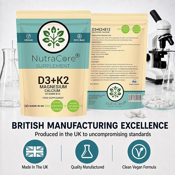Vitamin D3 K2 B12 | Vitamin D3 K2 | 90 Vegan Caps | Made in UK