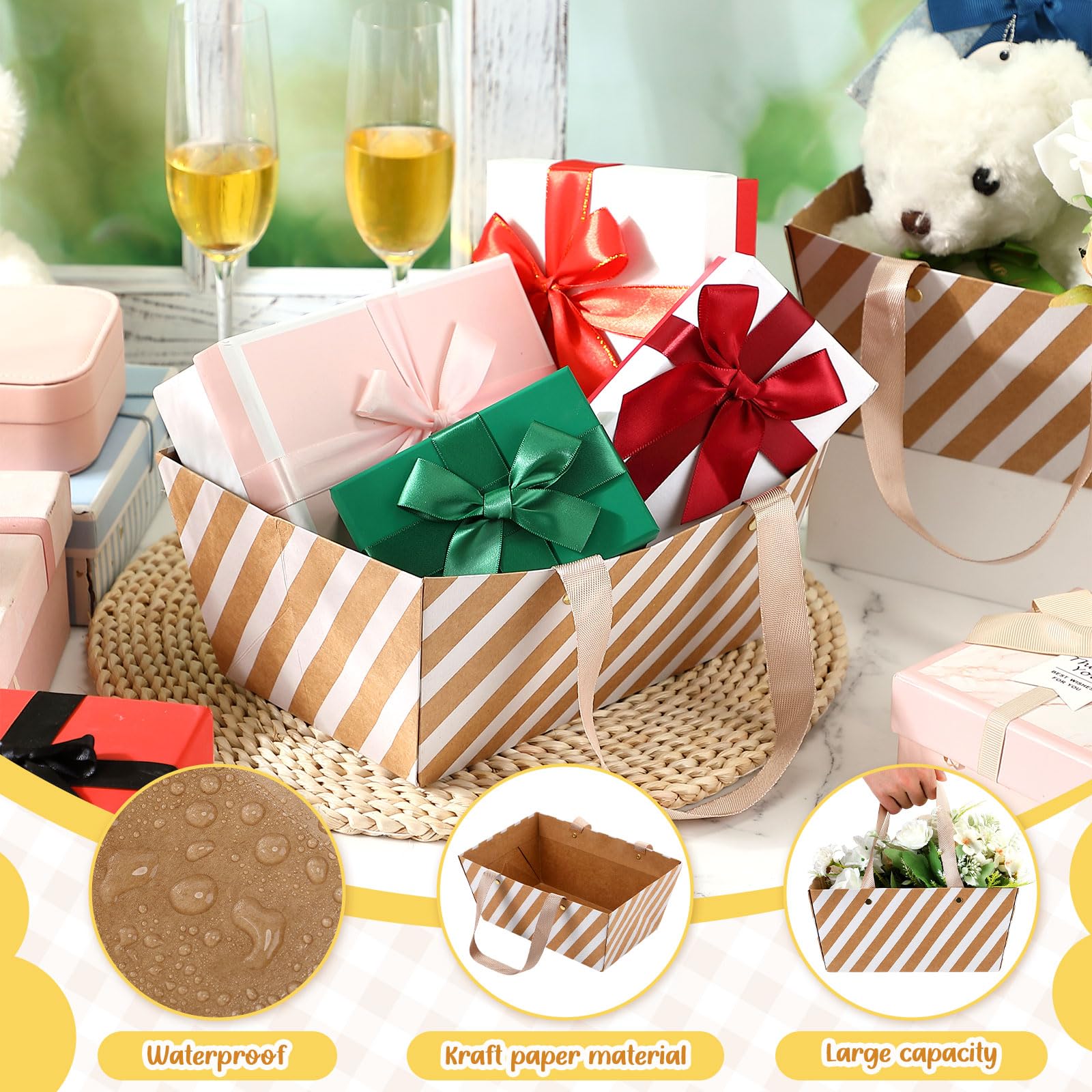 Pinkunn 48 cestas vacías para regalos, kit de cesta de regalo a granel con asas, bandejas de mercado para envolver paquetes, bodas, fiestas, aniversarios, exhibiciones (9.8 x 6.5 x 4.3 pulgadas