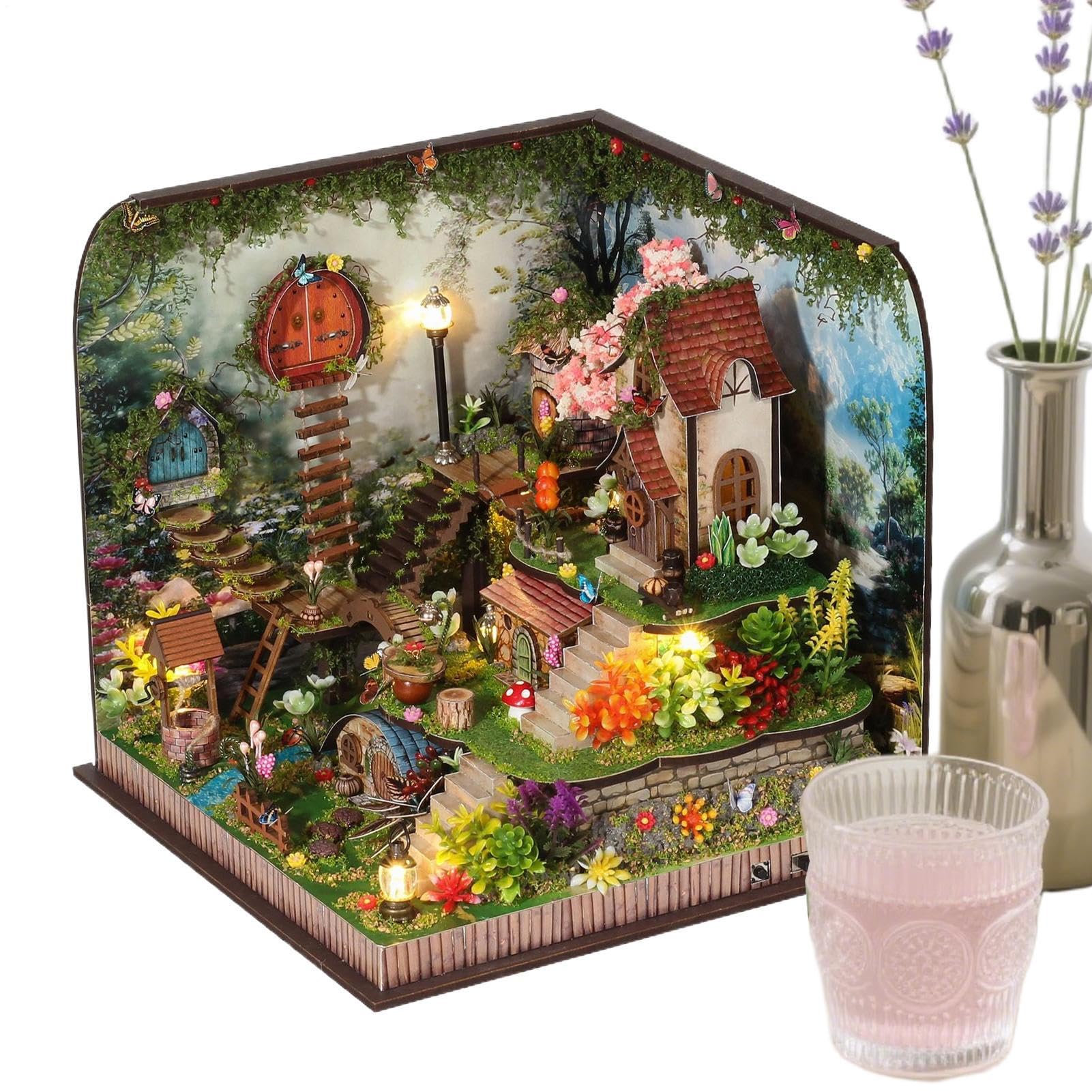 Miniaturhaus-Set – handgefertigtes Haus | Kreativ-Set für Bücherregal, Schreibtischdekoration für Bücherregal, Schlafzimmer, Bücherregal, Präsentation in
