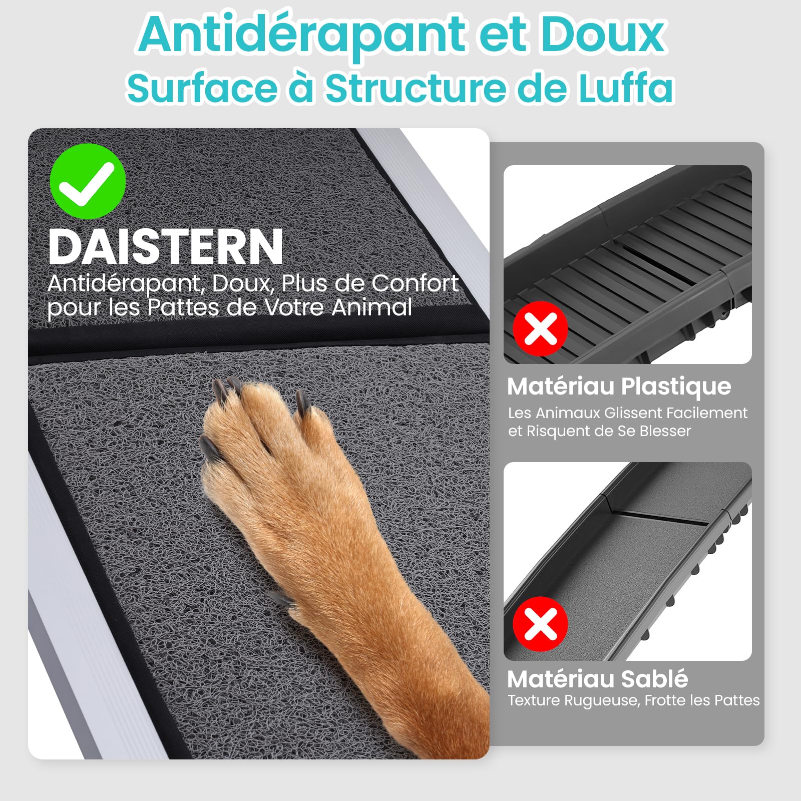 DAISTERN de BSWAY Rampe pour Chien Voiture Pliable 180cm x 50cm, Rampe d'Accès Escalier Extérieur avec Tapis Antidérapant, Cadre en Métal Aluminium Revêtu de Poudre Capacité de Charge jusqu'à 129KG