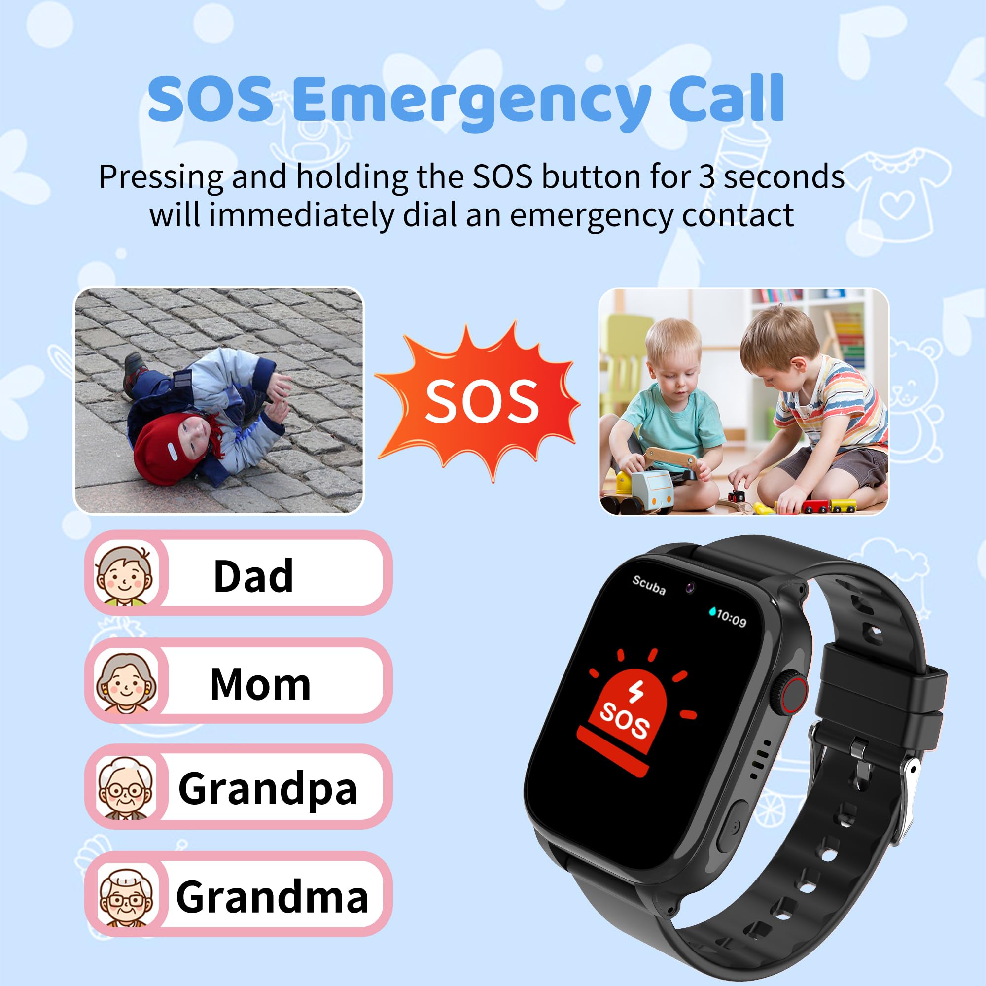 4G Smartwatch Bambini, orologio smartwatch bambini con Videochiamate, Chiamate, SOS, GPS localizzazione, modalità scuola, SMS, IP68 Impermeabile, 7 Giochi, Allarme ottimo regalo per bambina 5-14 anni
