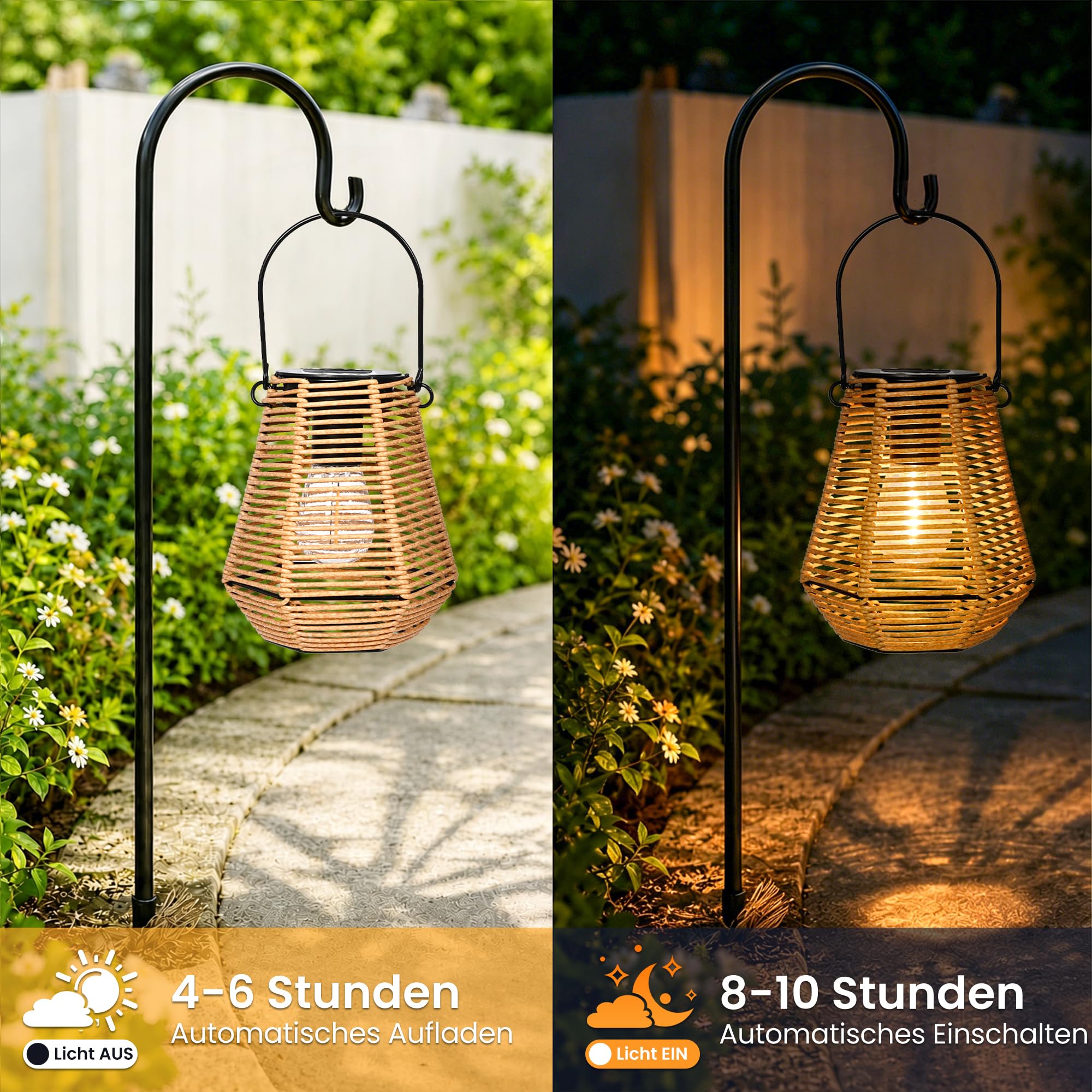 GIGALUMI Solarlampen für außen Hängend,2 Stück Rattan Solar Laternen für draußen, IP44 Wasserdicht Gartendeko für draußen Wetterfest, Handgestrickte Laternen für Patio,Terrasse,Hof, Sechseckig