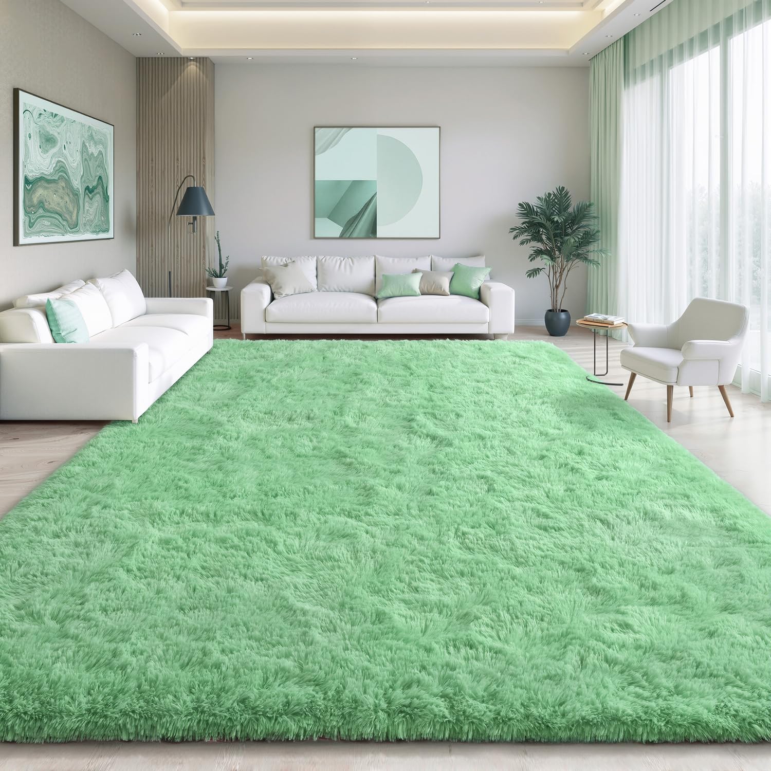 EVOIONOS 5x8 Washable Large Area Rug for Living Room, Fluffy Shag Bedroom Rug, Ultra Soft Plush Non Slip Carpet Indoor Floor Bedside Nursery Kids Girls Room Dorm, Home Decor Aesthetic, Sage Green โ image 1