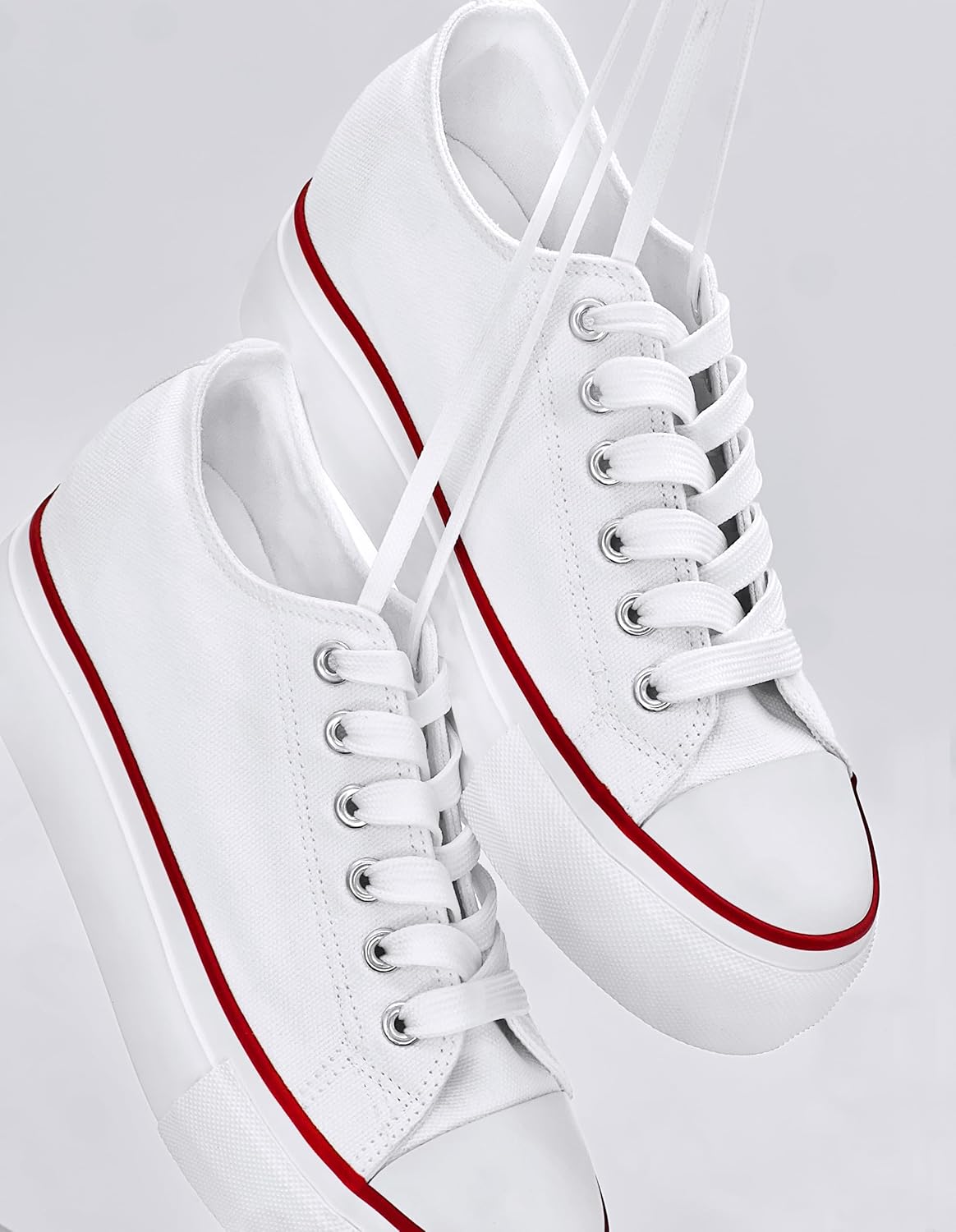 Platform Sneakers for Women 2 Inches Height Boost Hidden Wedge Sneakers, Height Increase Canvas Heel Sneakers Fashion White Sneakers for Women and Girls - Image 4