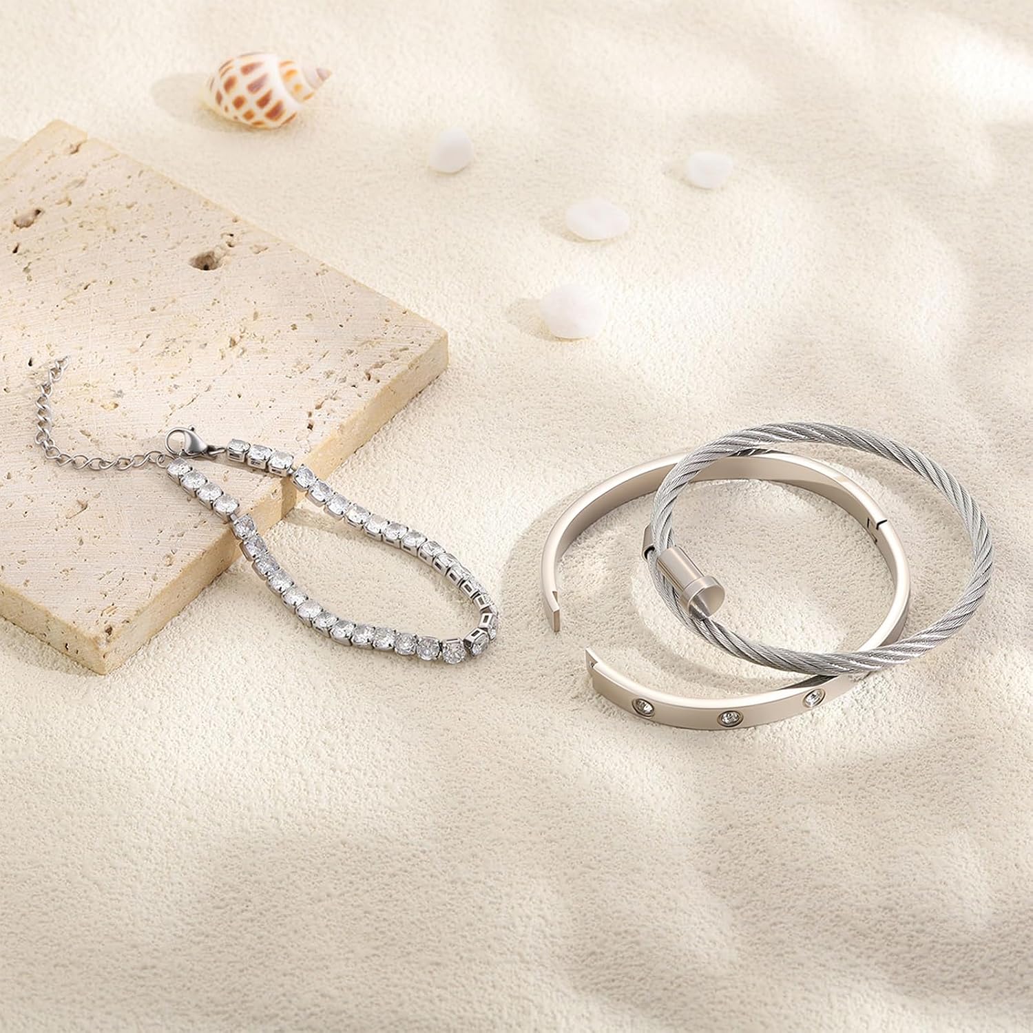 Silver Bangle Bracelets for Women - Stainless Steel Love & Friendship Tennis Bracelets with Gift Box | Daily & Party Wear Jewelry (Silver Bracelets) - Image 9