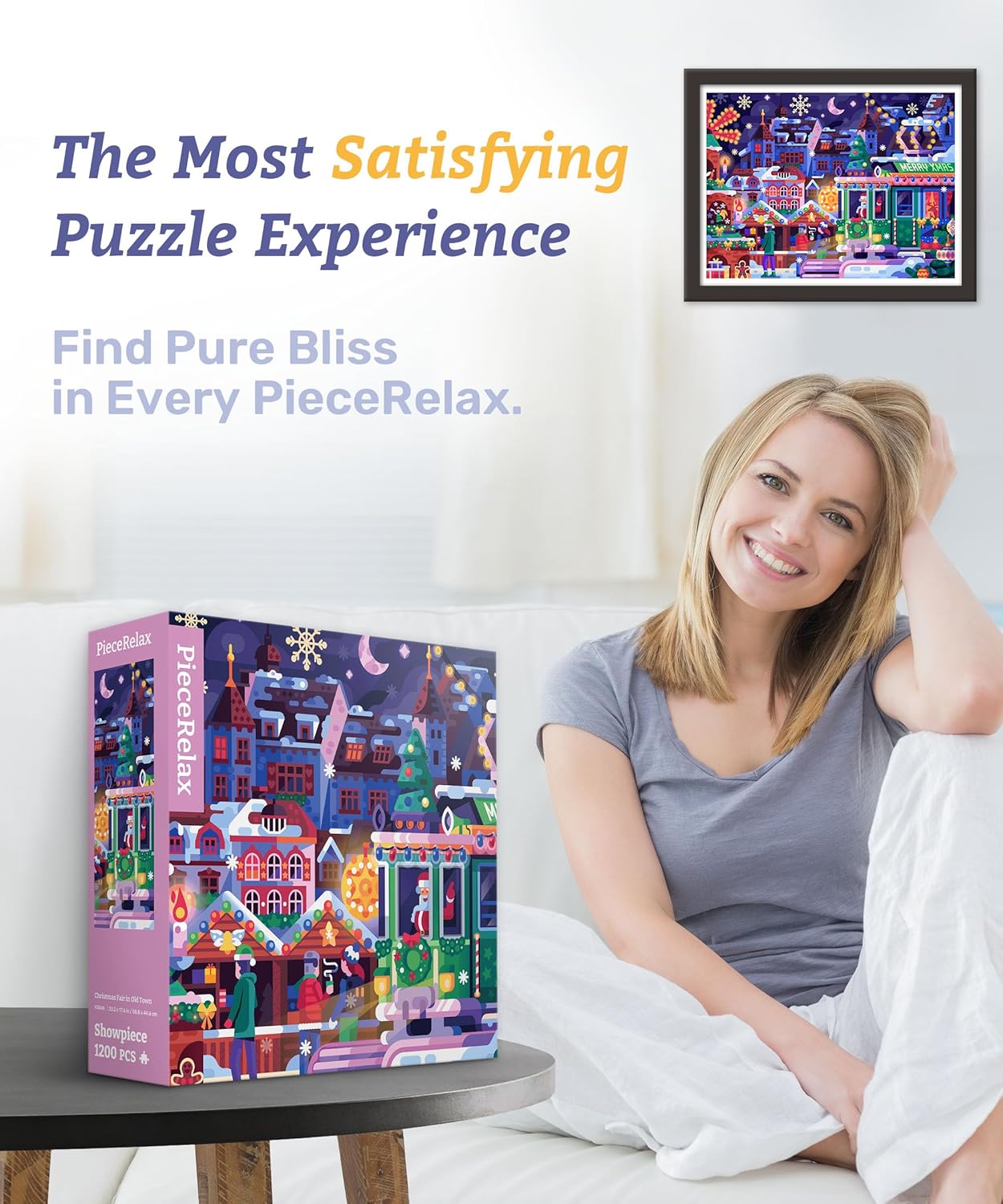 PieceRelax Plastic Jigsaw Puzzles for Adults 1200 Pieces - Christmas Fair in Old Town Most Satisfying Table Games and Gifts No Puzzle Mat Required [H3646]