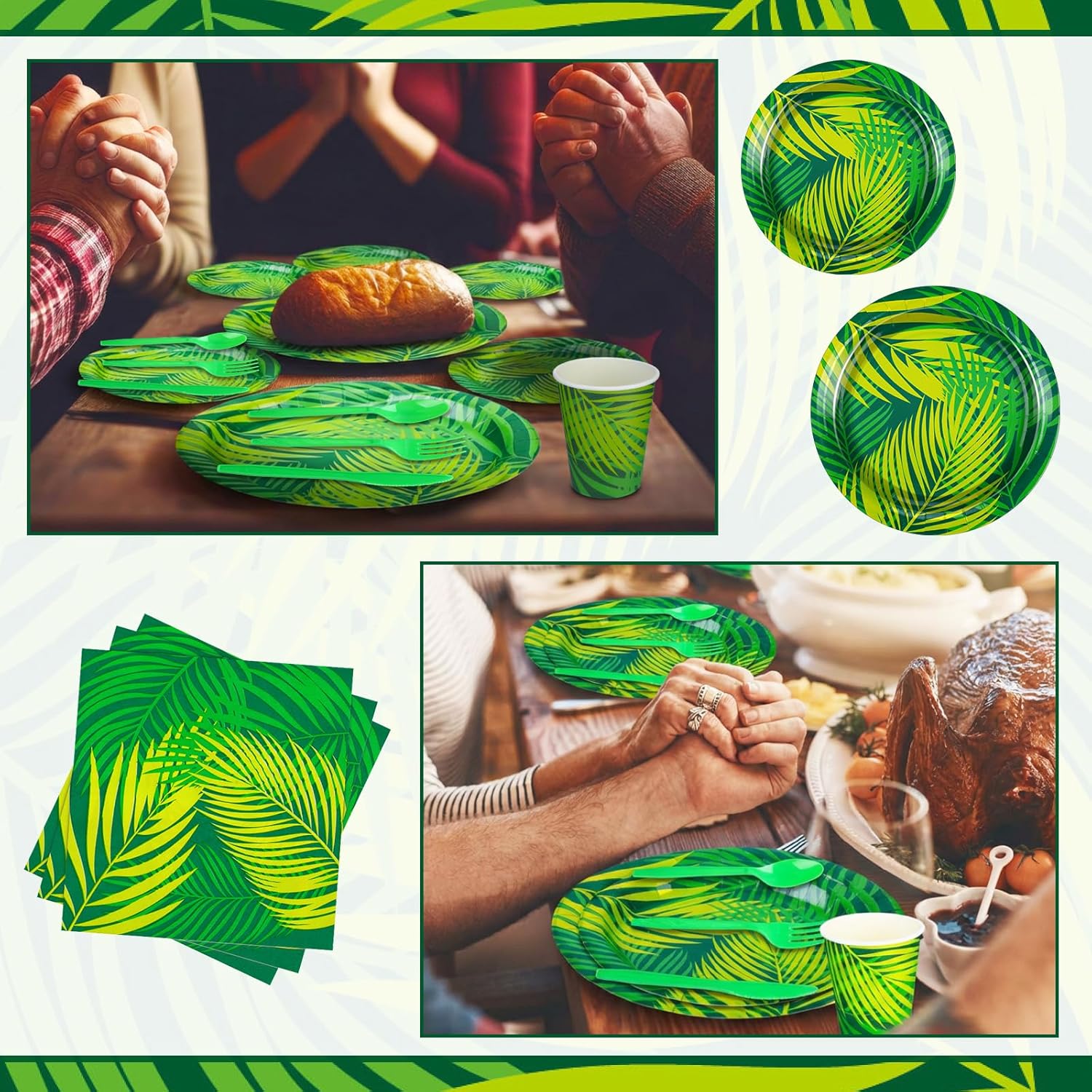 Yungyan 252 Pcs Hawaiian Luau Paper Plates and Napkins Set Tropical Palm Leaf Party Supplies Disposable Plates Napkins Cup Knives Spoons Fork for Summer Safari Jungle Hawaiian Luau Party Decorations