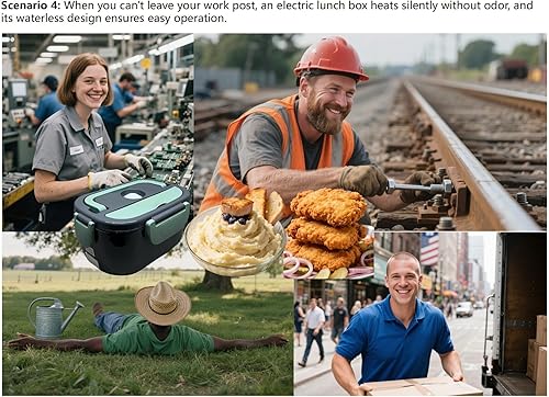 Miniatura 6 de Fiambrera eléctrica, calentador de alimentos, portátil, sin agua, para trabajo, auto, camión, con 1.5 L, aislamiento térmico inalámbrico 4-6 horas,