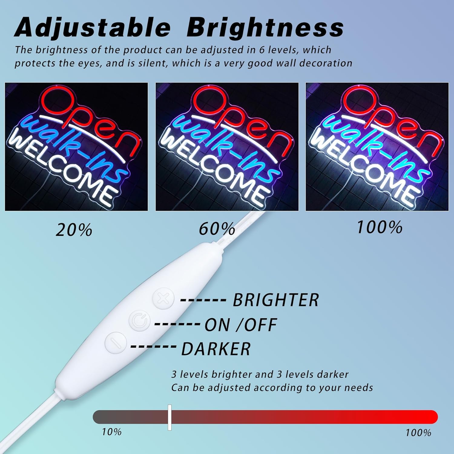 Welcome Walk-ins Neon Sign - Open for Business LED Light Dimmable Usb Powered Large Neon Light for Wall Decor 15.1 * 11.1 inch Attractive Shop Signage for Restaurants, Bars, Salons
