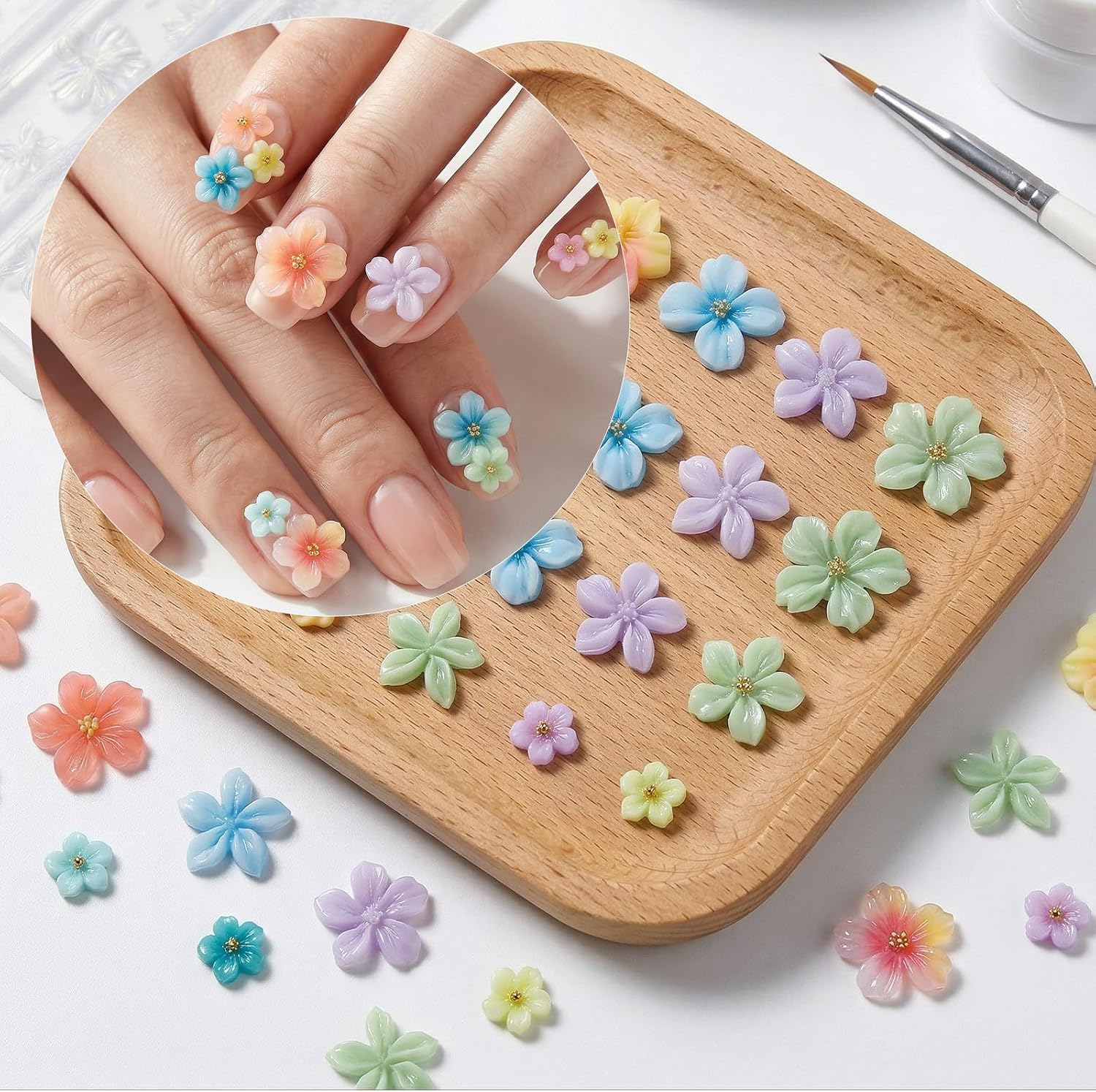 Silicone Nail Art Molds 3D Flower Nails Charm Mold Tools, Clear Modeling Carving Template Hawaii Hibiscus Flowers Floral Petal Cherry Blossom Design Molds for Resin Manicure Deco DIY Nail Supplies