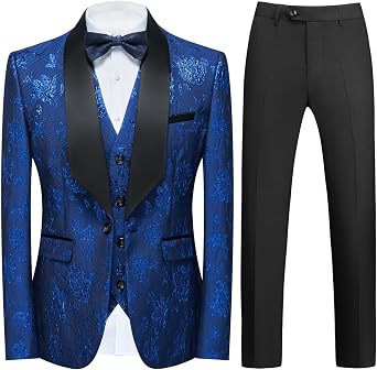 Tuxedo Suits for Men 3 Piece Regular Fit Mens Suit Set Floral Pattern Blazer Jacket Waistcoat Pants
