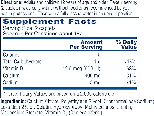 Miniatura 5 de Citracal Petites, altamente solubles, fáciles de digerir, 400 mg de citrato de calcio con 500 UI de vitamina D3, suplemento de salud ósea para