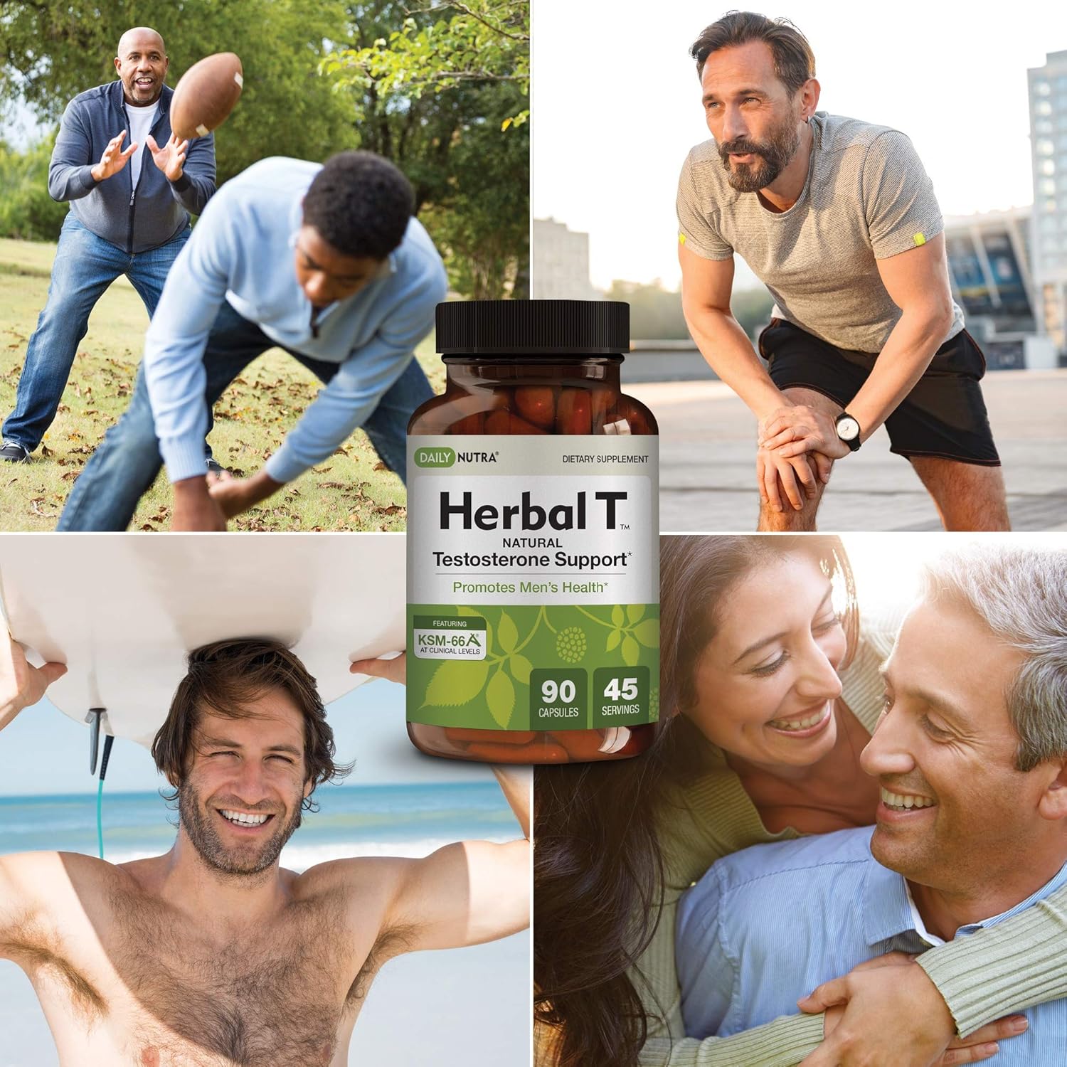 Herbal T Men’s Health Formula by DailyNutra: Supplement for Endurance, Vitality, and Healthy Aging - Featuring KSM-66 Ashwagandha, Tongkat Ali, Tribulus, Eleuthero, and Horny Goat Weed (1-Bottle) : Health & Household