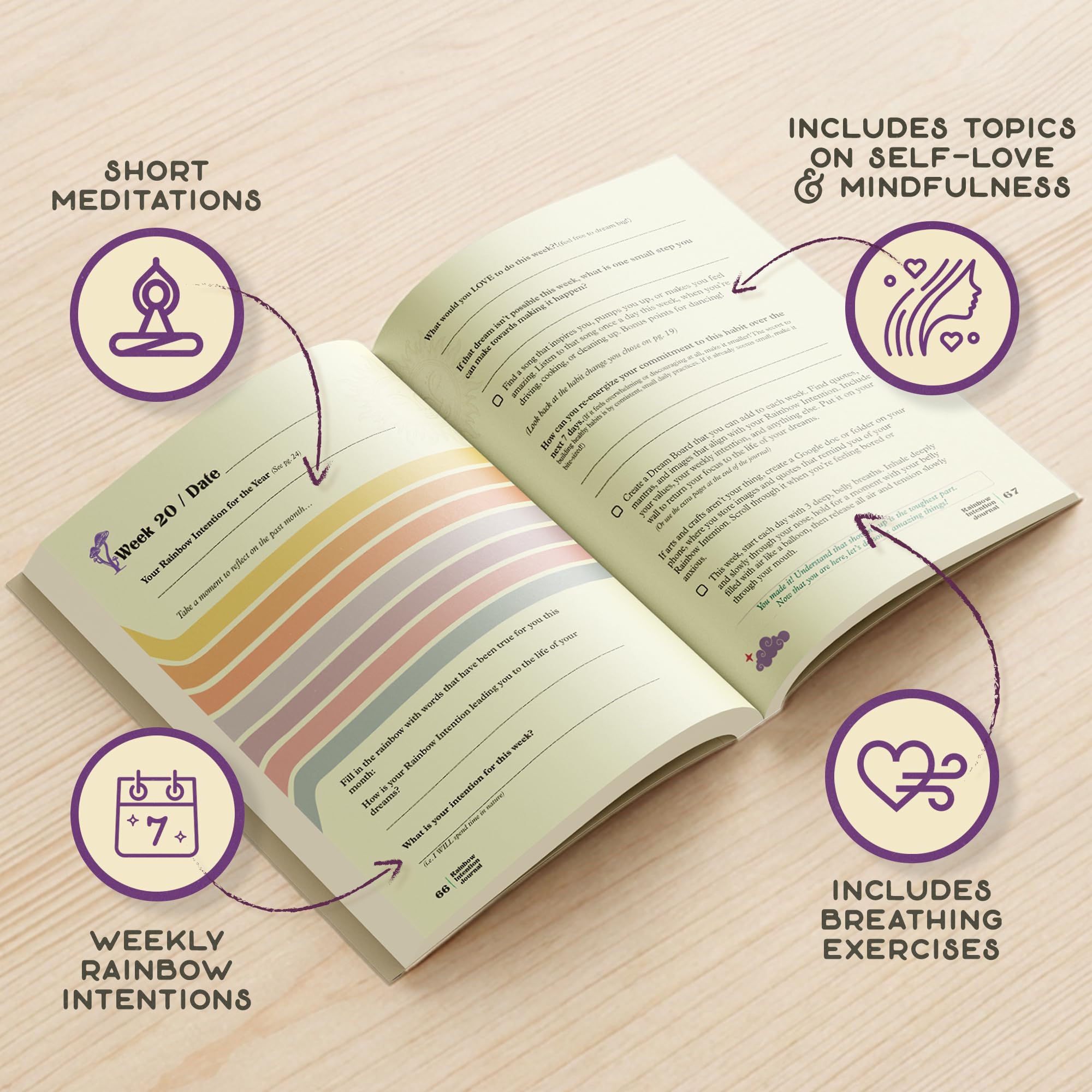 PURPLE CANYON Intention Journal & Rainbow Affirmation Deck - Diario di gratitudine guidato di 52 settimane con meditazioni, impostazione degli obiettivi e carte di consapevolezza quotidiana