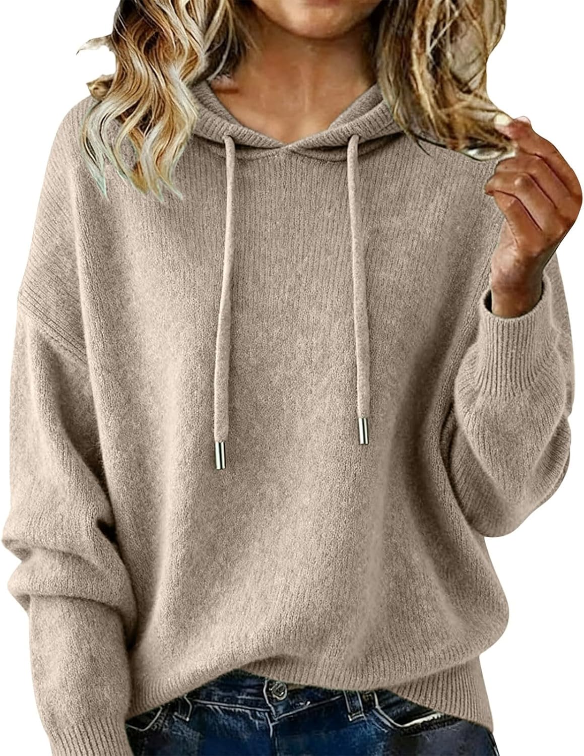 Warm Cashmere Sweaters for Women Crew Neck Soft Wool Hoodies Fall Winter Cozy Knitted Drawstring Hooded Pullover 2025 - Image 3