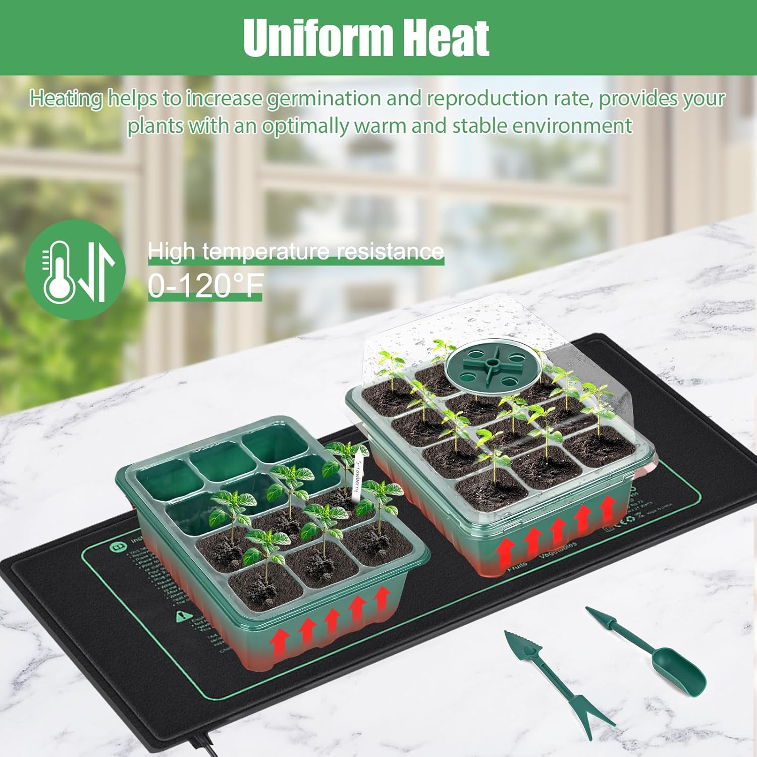 Sckee 6 Pack Seed Starter Tray with 10"x20.75" Seedling Heat Mat, Seed Starter Kit with Humidity Dome, Seed Starting Trays Plant Starter Kit and Base, Kit for Seeds Growing Starting