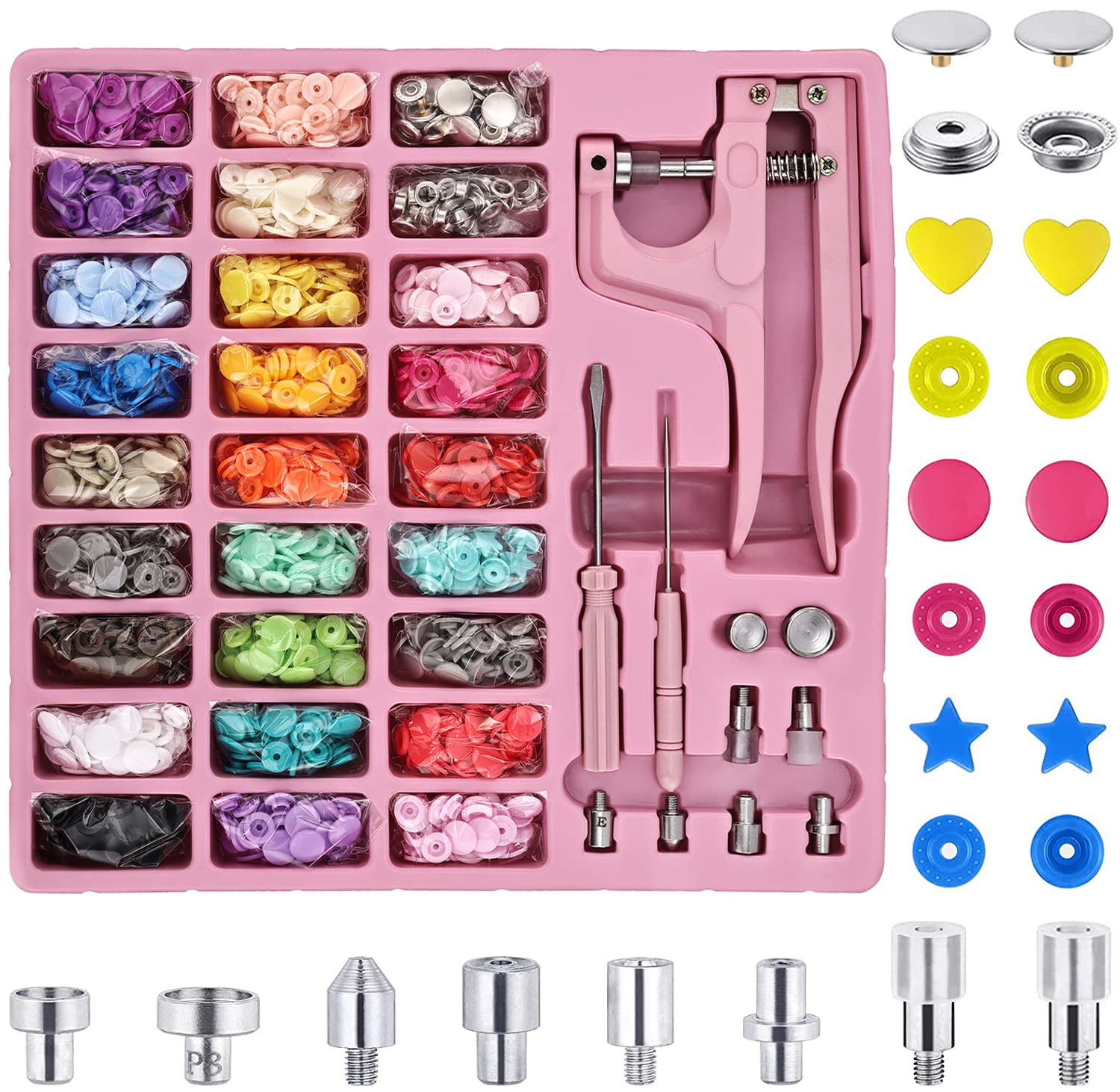 CENOZ 300 Sets T5 Plastic Plastic and Metal Snap Buttons with Snaps Pliers Set, Colorful Buttons with Metal Snap Buttons for Clothes Sewing Crafting