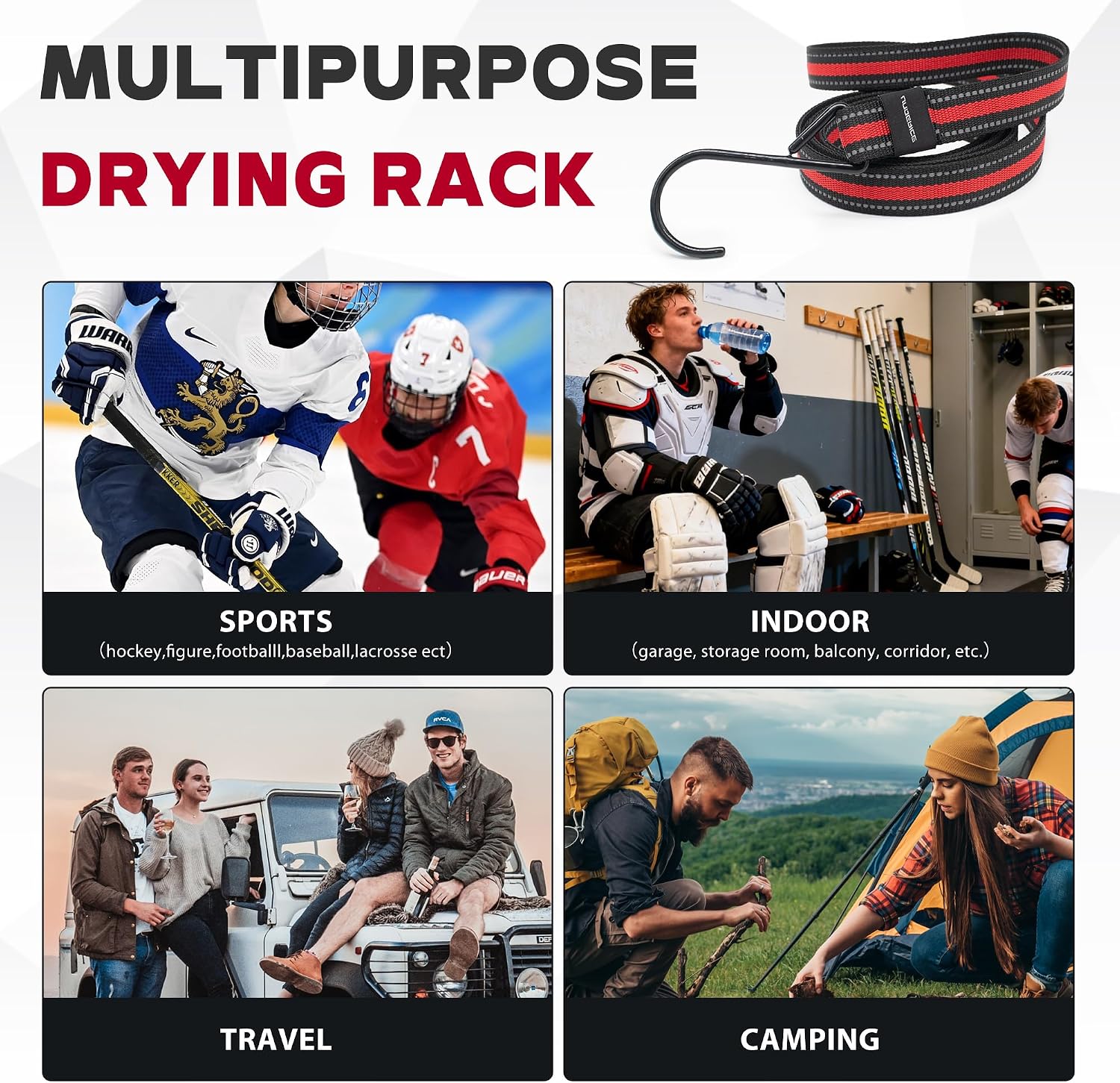 underice Hockey Gear Drying Rack, Portable Hanging Multipurpose Sports Equipment Organizer with 7 Adjustable Heavy-Duty Hooks, Durable Gear Keeper for Home, Travel & Outdoor image 3