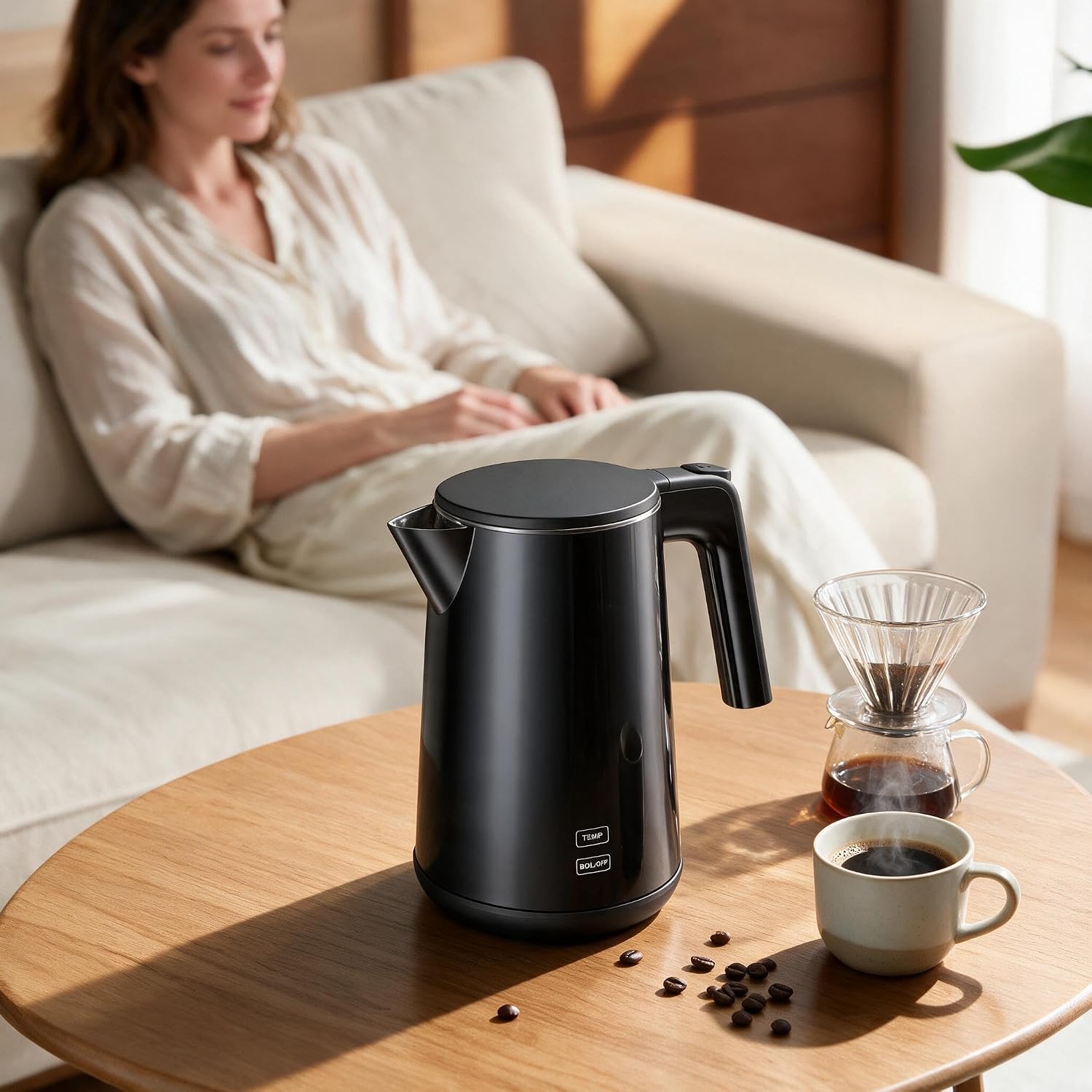 Electric Kettle Adjustable Temperature,1200W Rapid Heat Water Boiler, Black