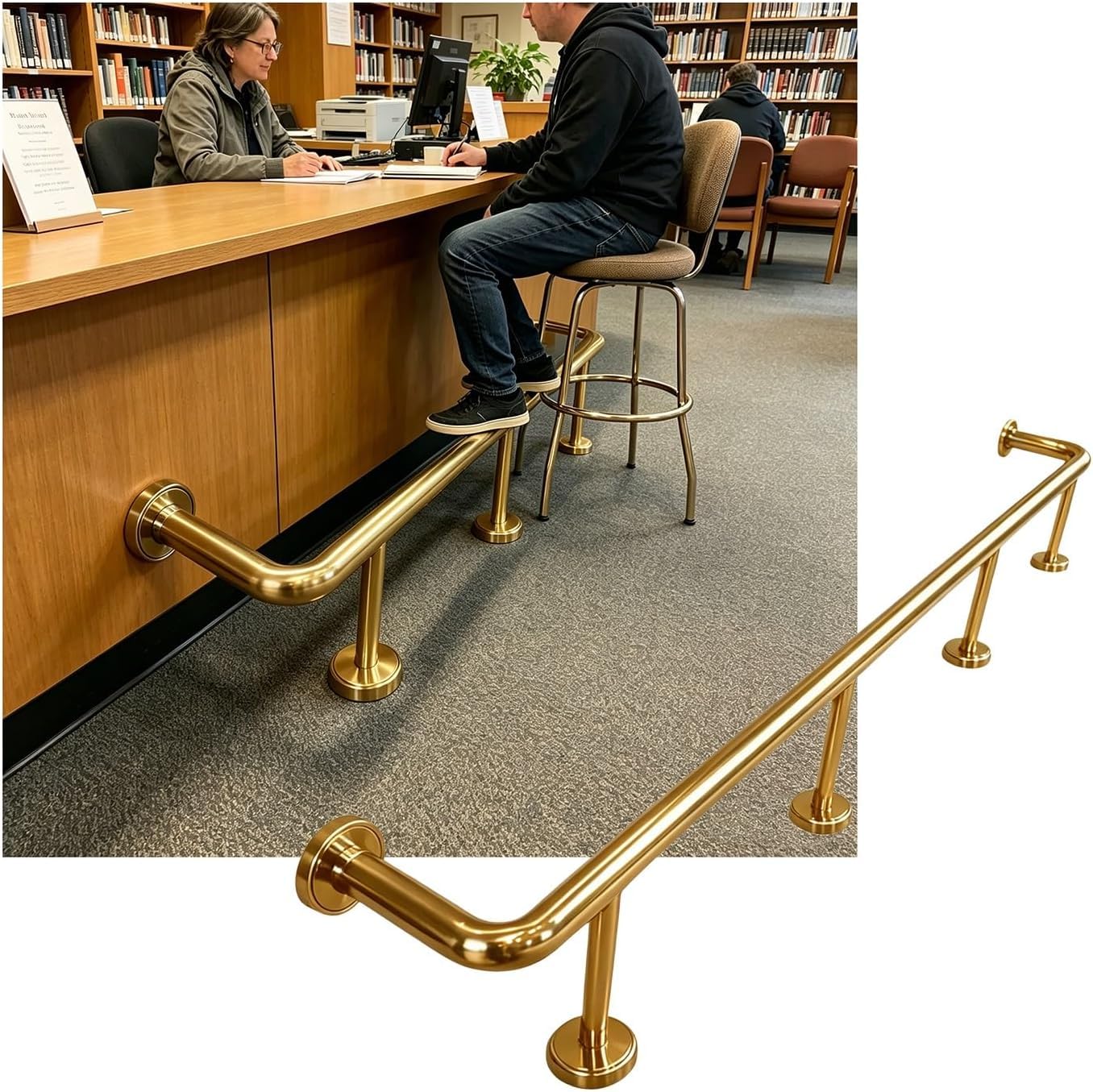 LXXW Bar Foot Rail Bar Foot Rails，Stainless Steel Indoor Rest for Restaurant Kitchen Reception Desk Counter，3.28~16.4ft(Gold,1.0M/3.28FT)