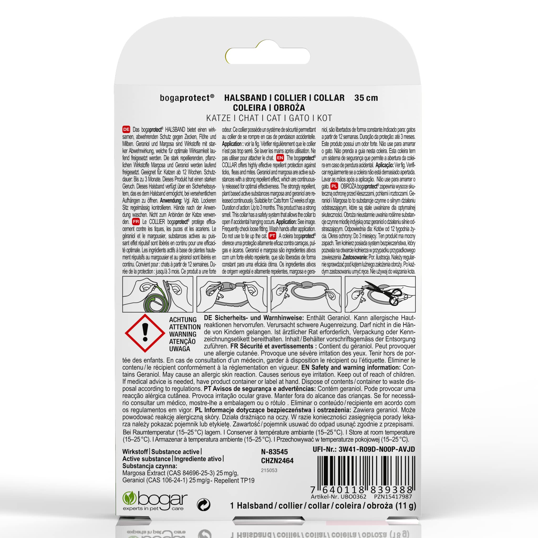 bogaprotect UBO0362 Collar para gatos (35 cm) – Hasta 12 semanas de protección preventiva contra garrapatas y pulgas, principio activo a base de plantas