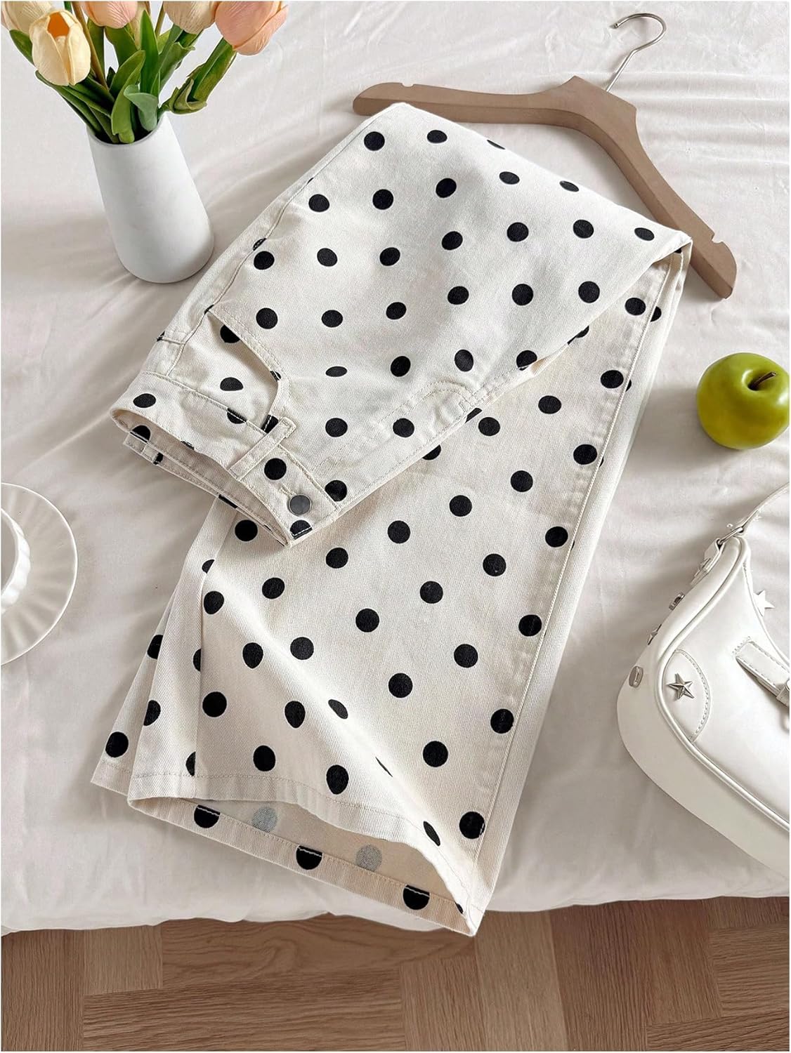 MakeMeChic Women's Polka Dots Straight Leg Jeans Vintage Denim Pants with Pocket - Image 5