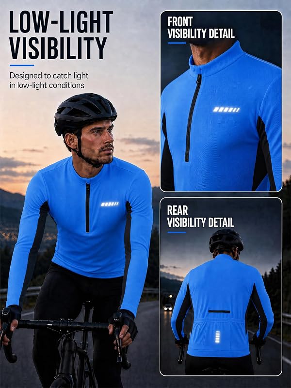 Spotti Men's Cycling Jersey Long Sleeve Half Zip Bike Shirt, 4 Rear Pockets by Spotti - Used condition - Image 6