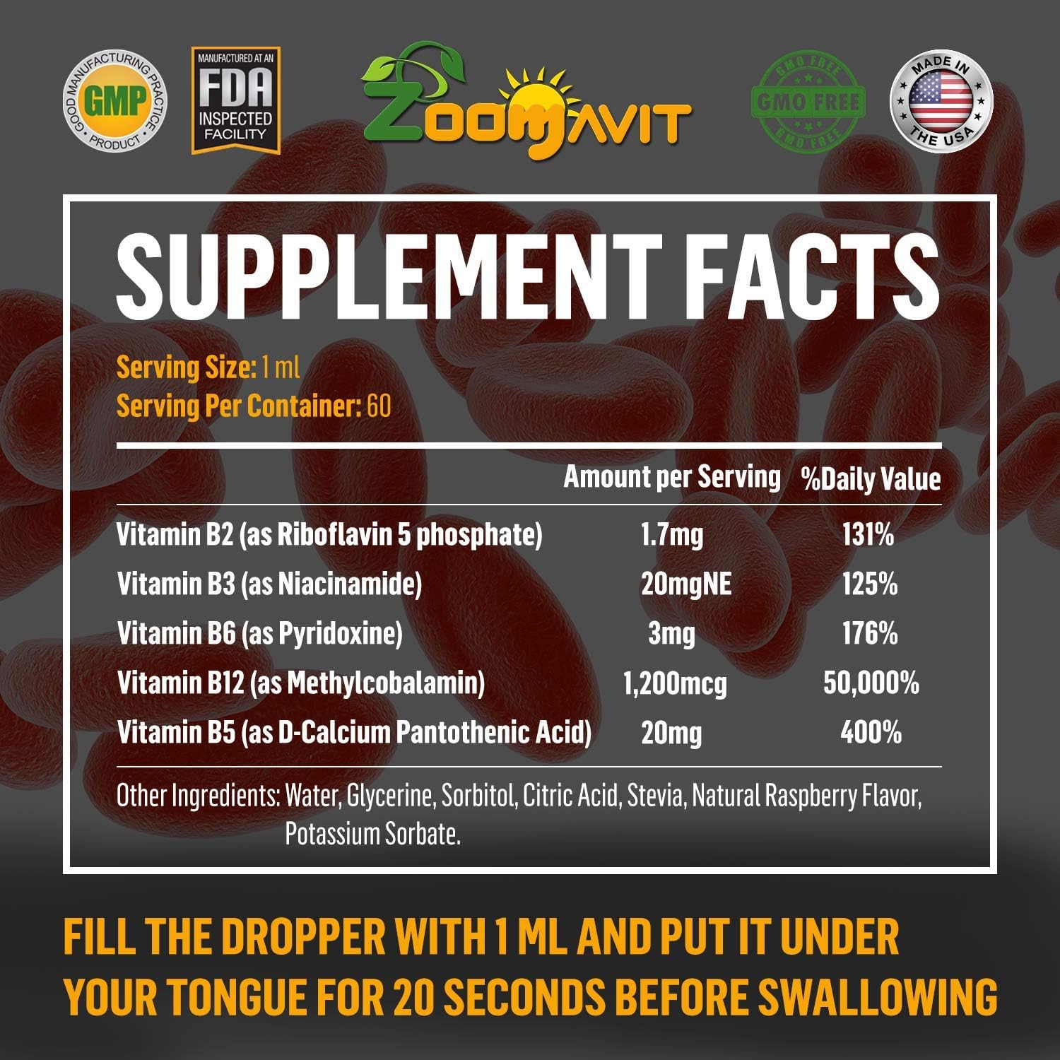 Vitamin B Complex Liquid Drops with Fast Absorption - Super B Liquid Complex Vitamins B2, B3, B5, B6 & B12 - Natural Energy Boost, Mental Focus & Healthy Immune System : Health & Household
